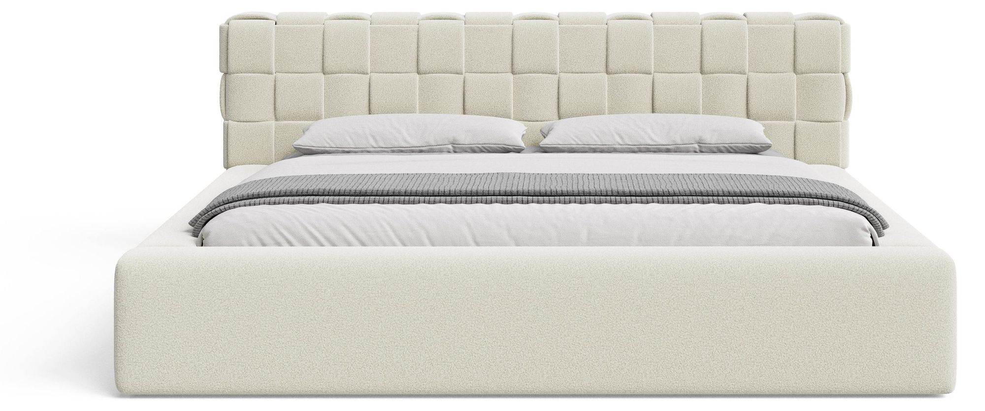 Chilly Möbel Design Bett Cube - Geometrisches Polsterbett mit Stauraum, Lattenrost und stabilem Metallrahmen 180x200 cm / Bouclé / Grün