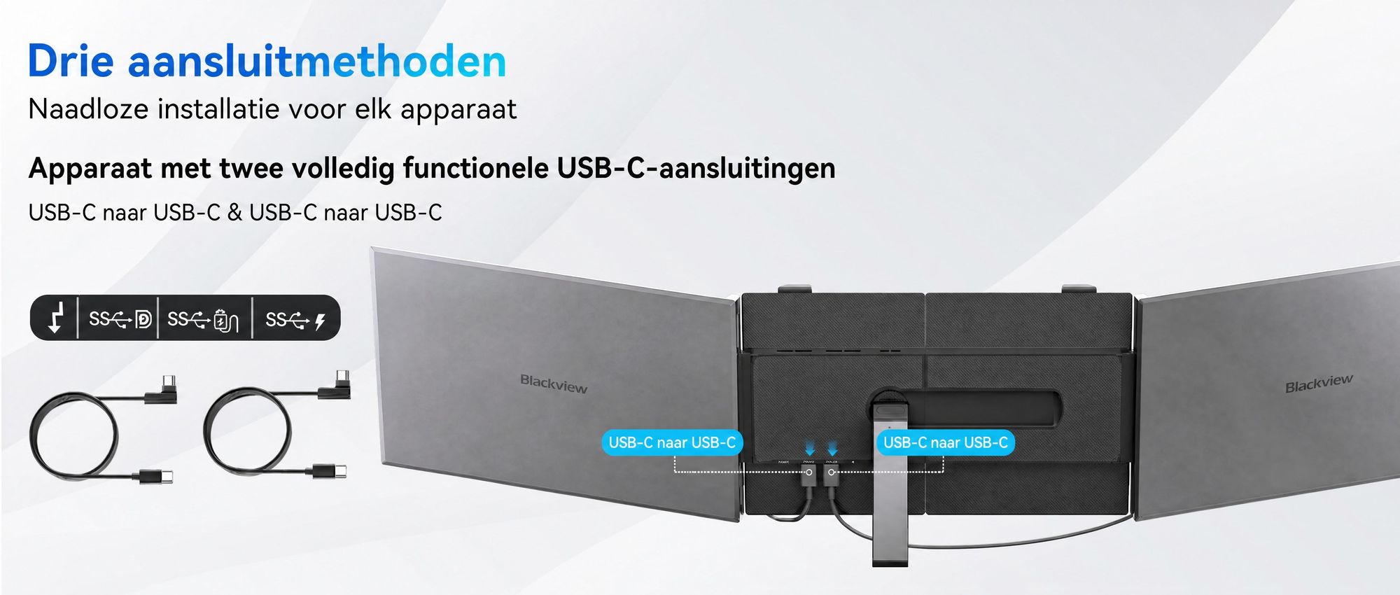 Blackview Draagbaar Scherm DCM6, 14 inch, Dubbel scherm laptopmonitor, ultradun, FHD, geschikt voor laptops van 13,3" tot 17,3", 180° draaibaar, compatibel met Windows/Mac/Android