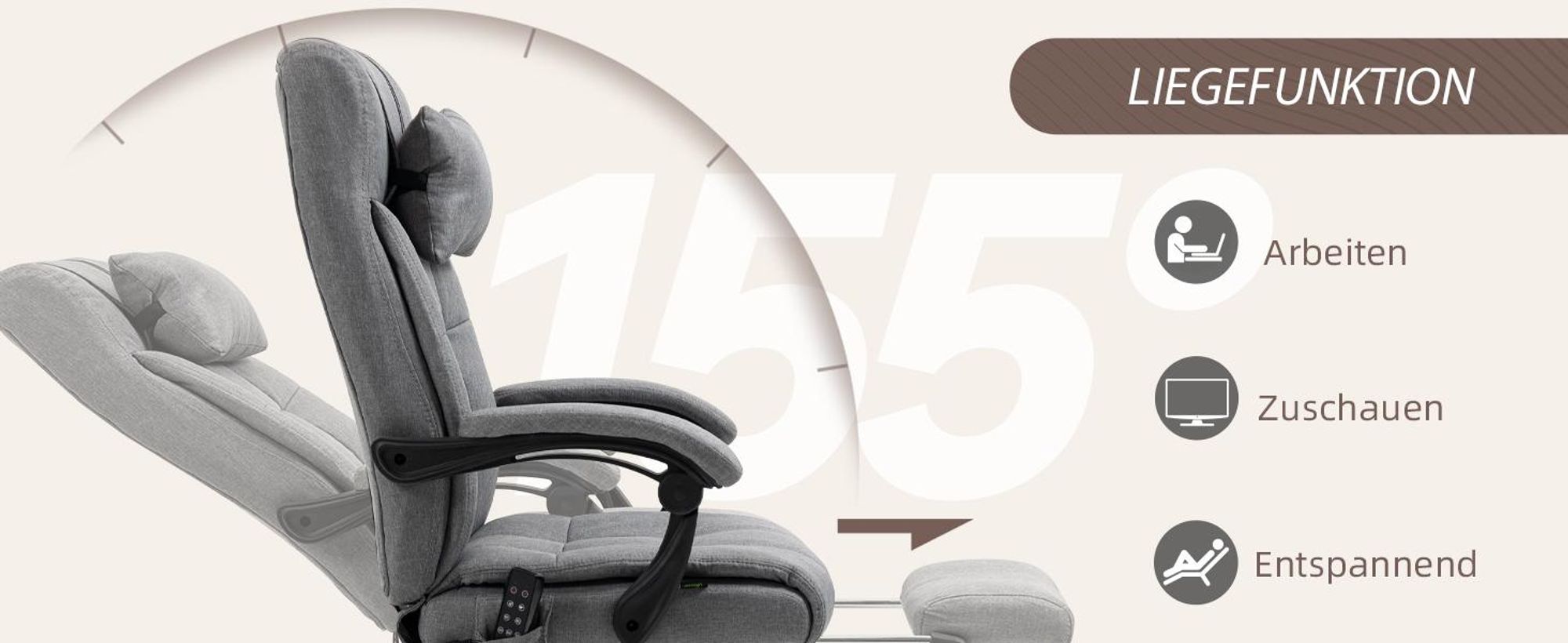 Vinsetto Bürostuhl mit Massagefunktion, Ergonomisch PC Stuhl mit Liegefunktion