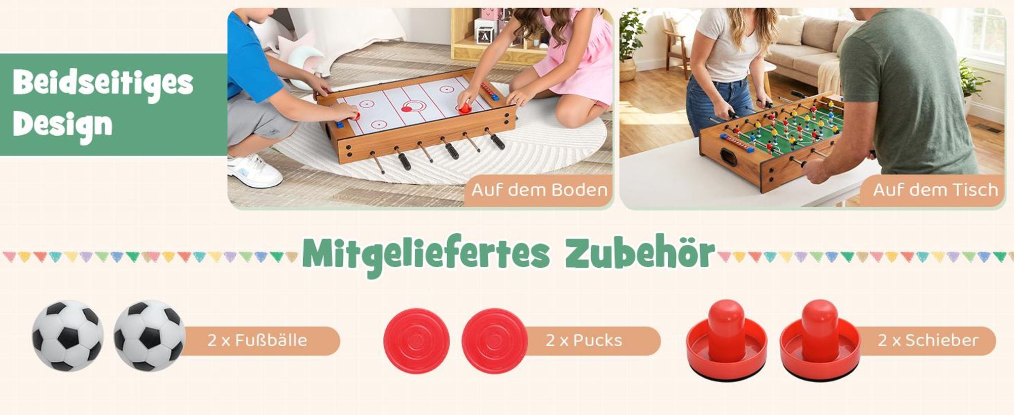 COSTWAY 2 in 1 Spieltisch, Multifunktionsspieltisch aus Holz, Multi-Spieltisch, Air Hockeytisch und Tischkicker, perfekt fuer Spielzimmer, Bars, Partys, fuer Erwachsene und Kinder