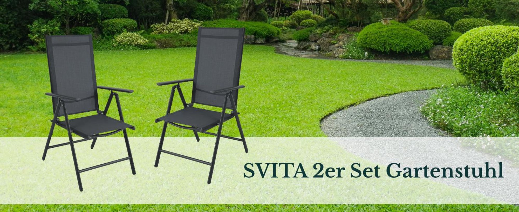 SVITA 2er Set Gartenstühle vor einer Rasenfläche