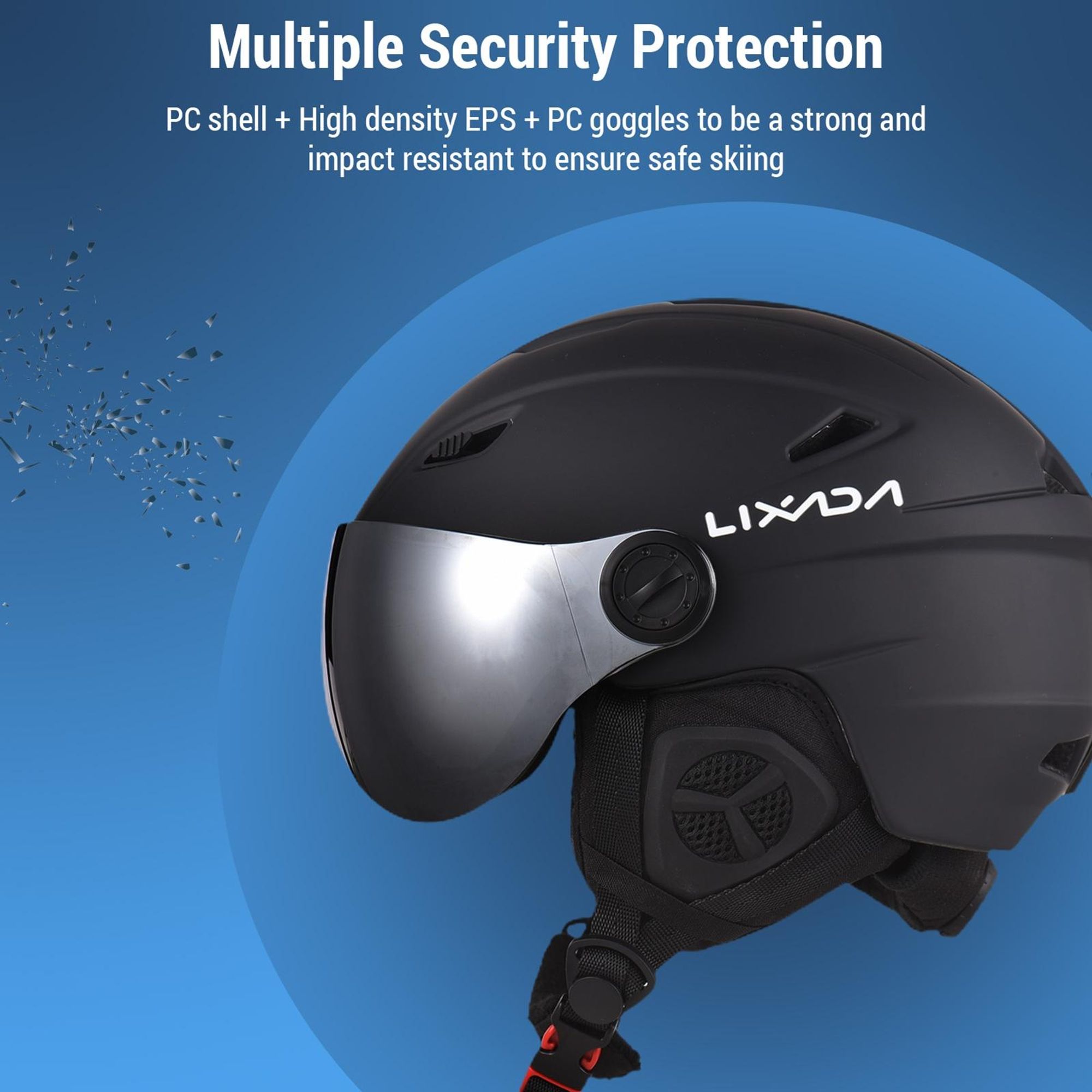 LIXADA Skihelm, Snowboardhelm, Skihelm Herren Damen, Mit Visier, 58-62cm, Helm Wintersport, Schwarz