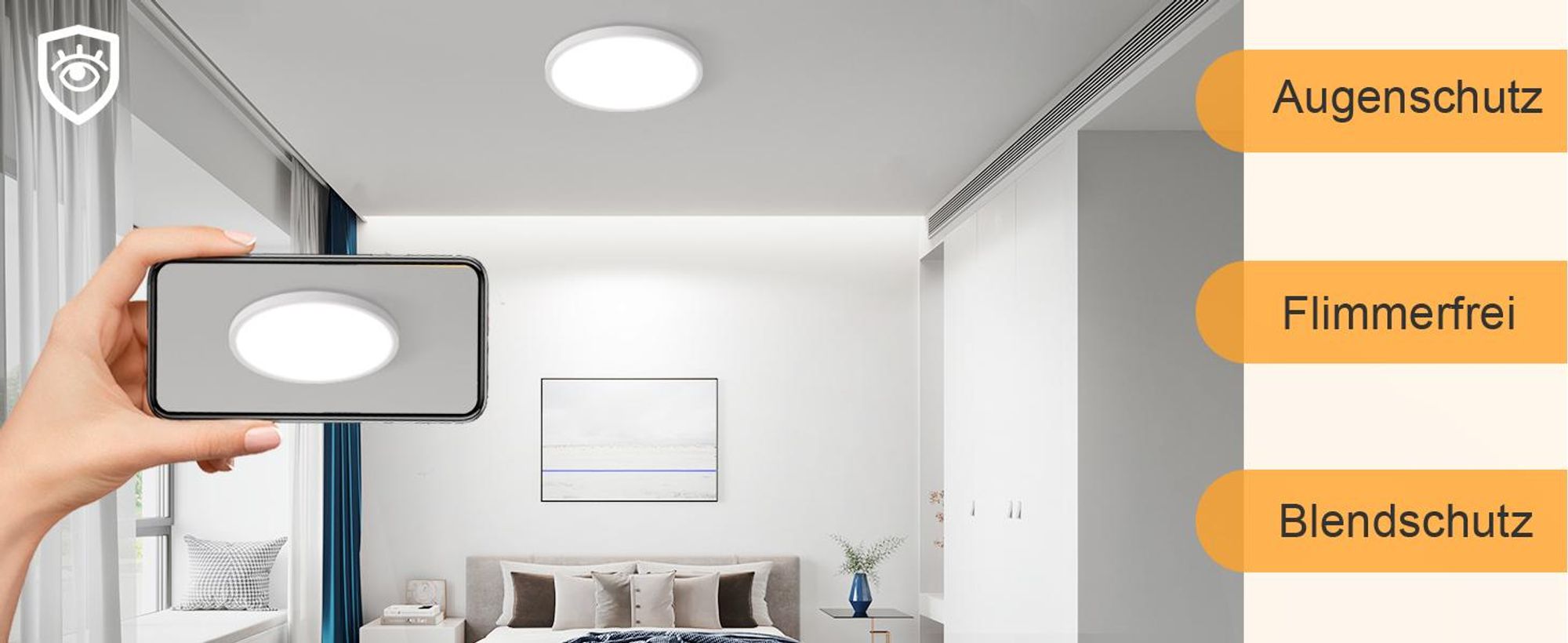 ZMH LED plafondlamp, 24W, plat, diameter 30cm, rond, witte plafondverlichting, geschikt voor slaapkamer, hal, badkamer, keuken en woonkamer. Kleurtemperatuur: 3000K