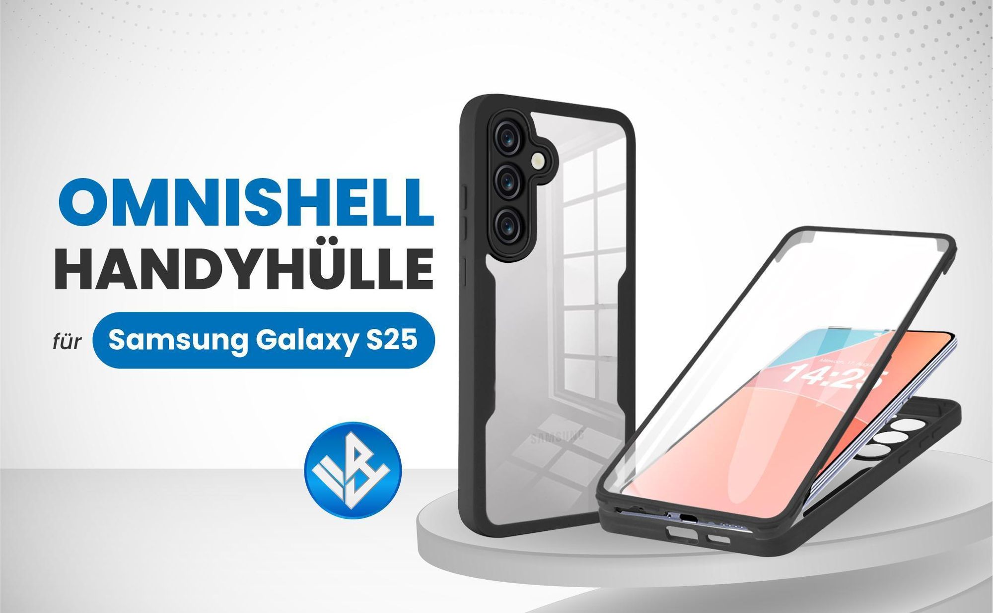 Schwarze 360 Grad Hülle für Samsung Galaxy S25 mit Kameraschutz