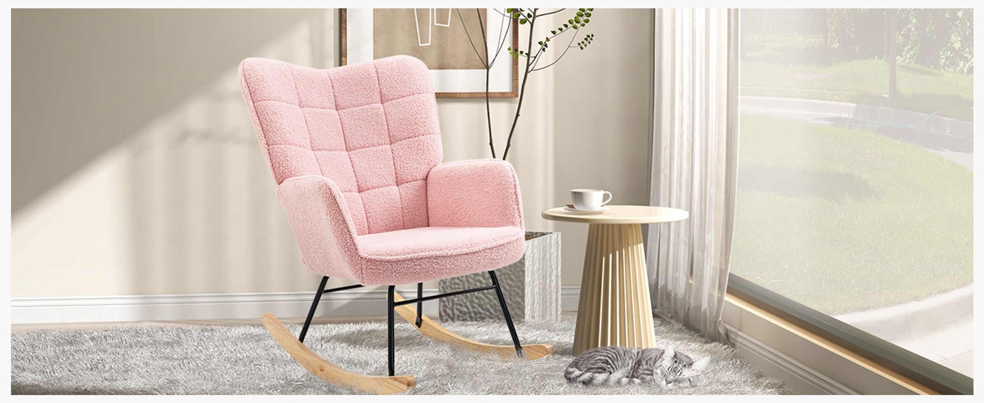 HOMCOM Schaukelstuhl Sessel Relaxsessel bis 120 kg, Polyester, Rosa