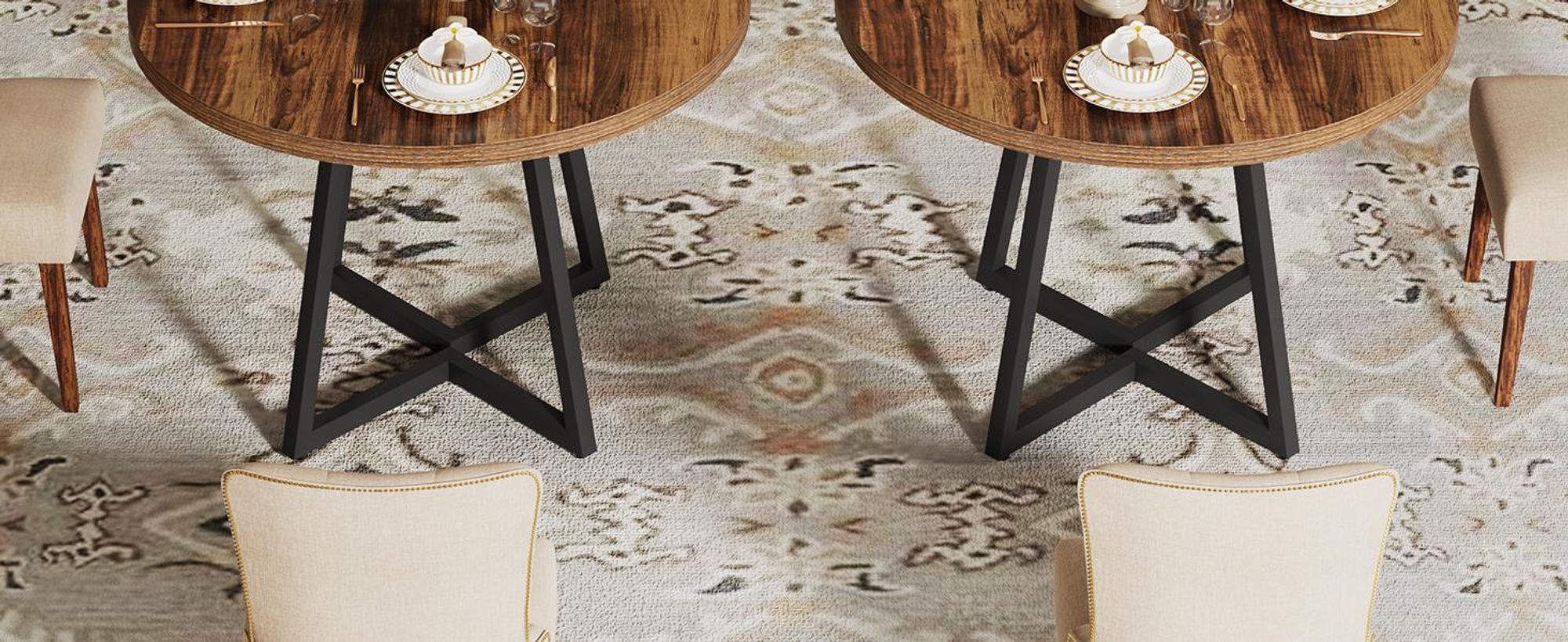 Tribesigns Runder Esstisch, 80 cm Industrie-Esstisch mit Metallfuß, Küchentisch für Esszimmer, kleine Räume, Wohnung, Rustikales Braun und Schwarz