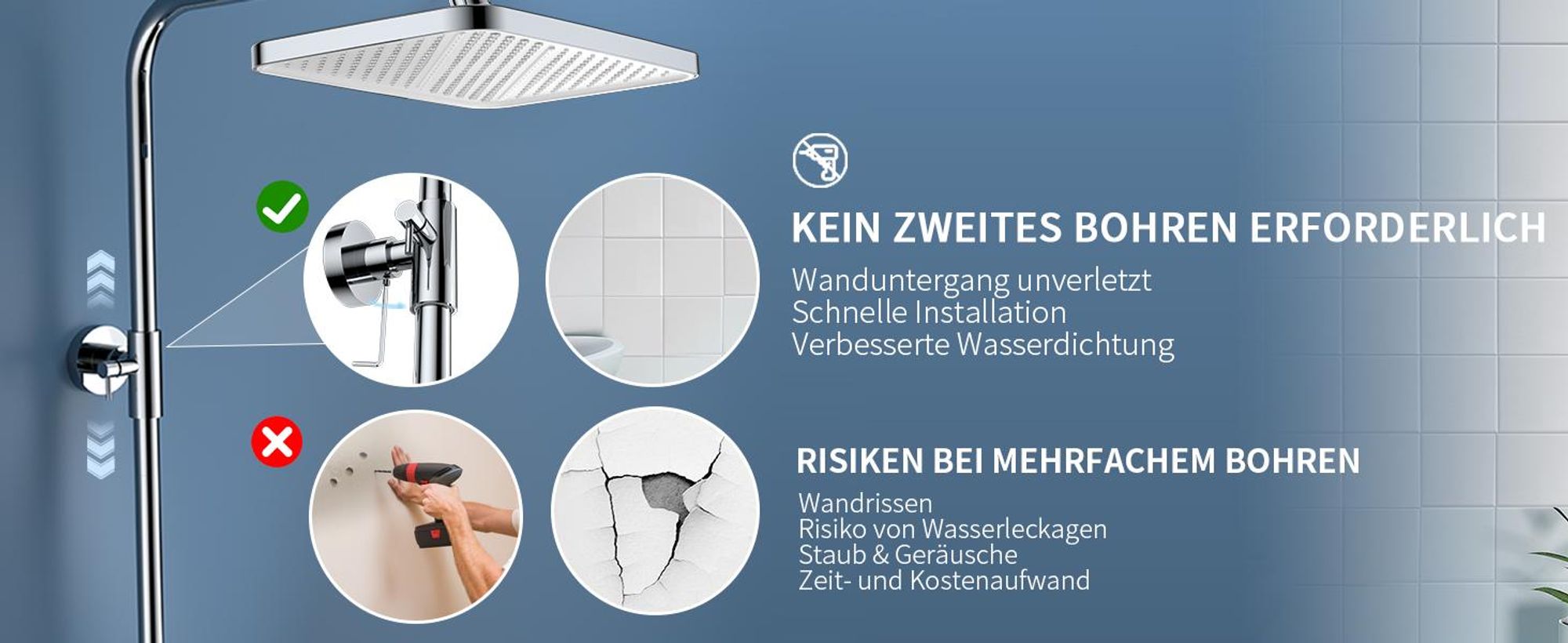 Homelody Duschsystem Thermostat, Regendusche Set mit Glasablage & 12 Zoll kopfbrause, 3 Strahlarten handbrause, Edelstahl Höhenver Duschset, Chrom