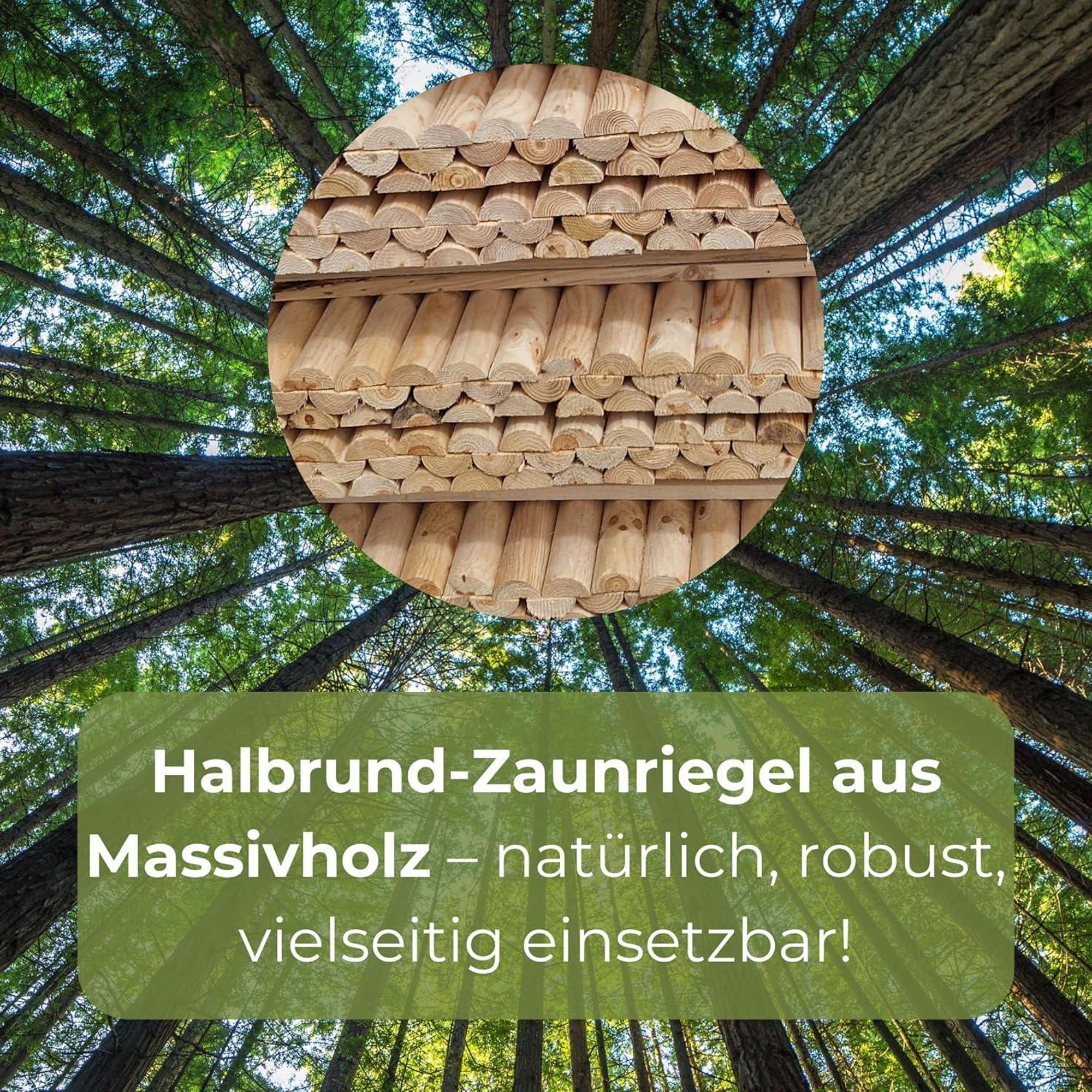 TIMBERMIK 1/2 ⌀ 7cm 8-Pack Halbrundstäbe Holz Länge: 200 cm Halbrundholz Massivholz Holzpfähle Nicht Imprägniert Baumpfahl Halfrounds