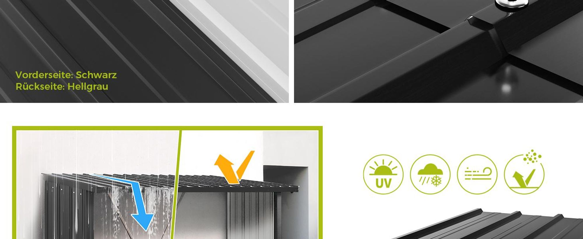 Mondeer Wellplatte Dachplatten 14-tlg Trapezblech-Set, 8,3 m² Abdeckfläche inkl. 100 Schrauben & Montagehandschuh, Feuerverzinkt 105 x 57cm Schwarz