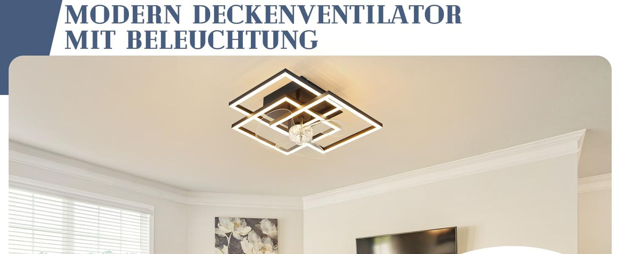 ZMH plafondventilator 37 cm met LED-verlichting, 6 snelheden, dimbaar, met afstandsbediening en timer, geschikt voor de woonkamer