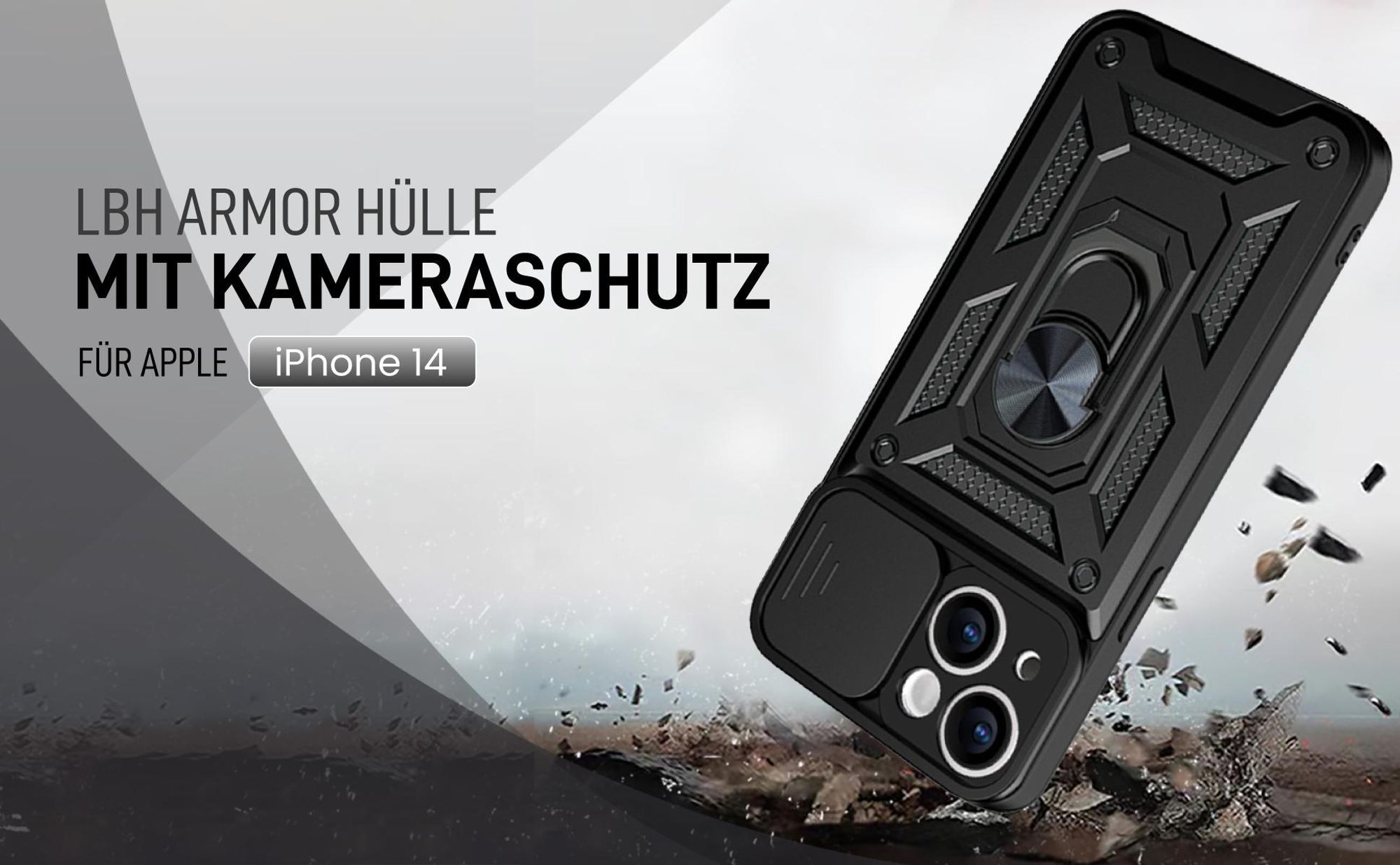 Schwarze Outdoorhülle mit Kameraschutz für Apple iPhone 14