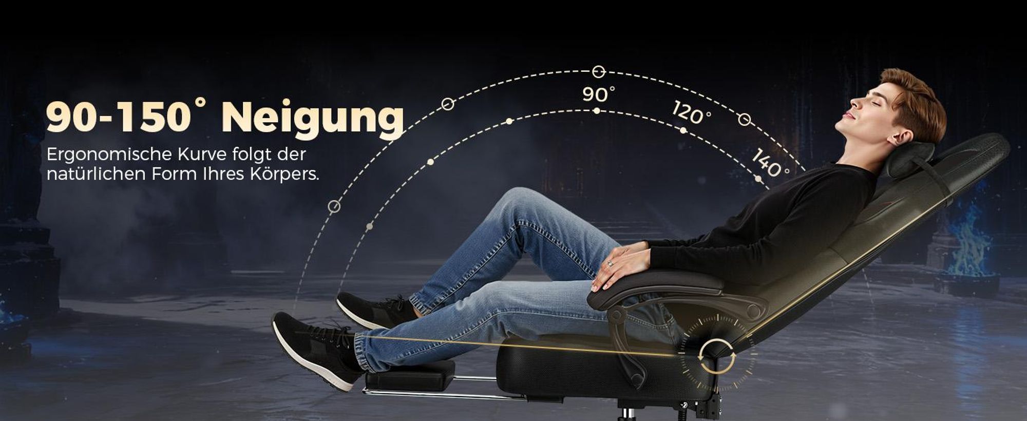 GTPLAYER Gaming Stuhl Chair Gamer Sessel Gamer Stuhl mit Fußstütze Lendenkissen Kopfstütze Höhenverstellbar Verstellbaren Armlehnen mit Fußstütze Schw