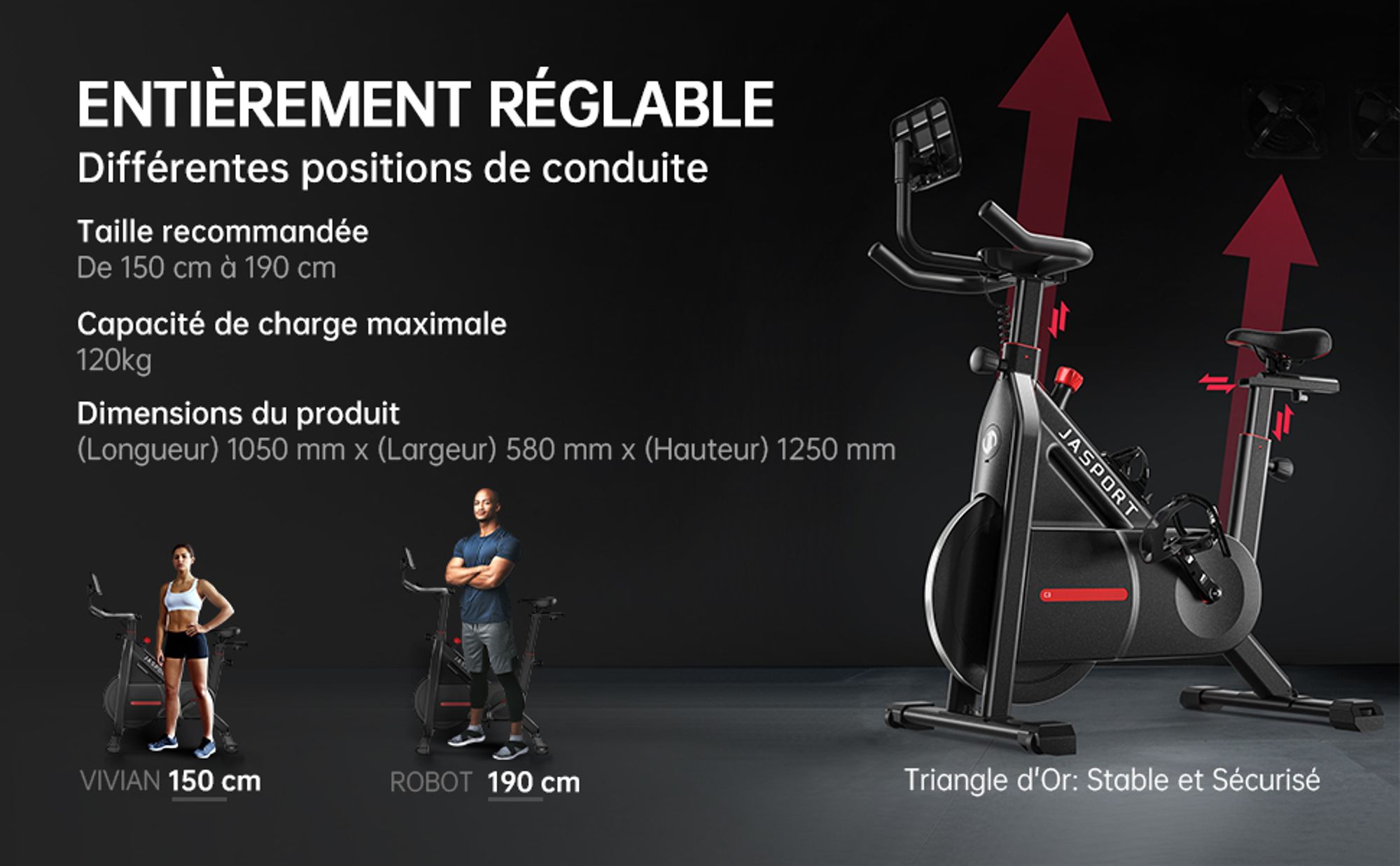 JASPORT C3 – vélo d’appartement connecté, résistance magnétique, silencieux, volant 7,5kg, app avec cours vidéo à la demande