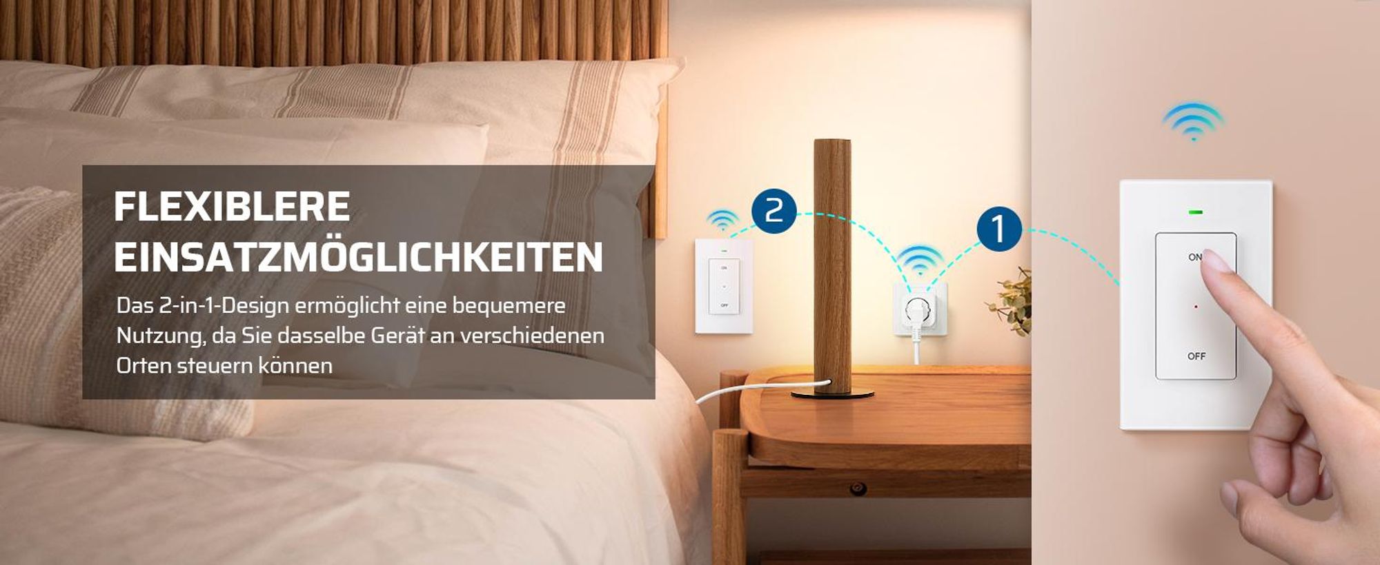 DEWENWILS Funksteckdose mit Fernbedienung, 2er Set, 16A/3680W, Innen, weiß