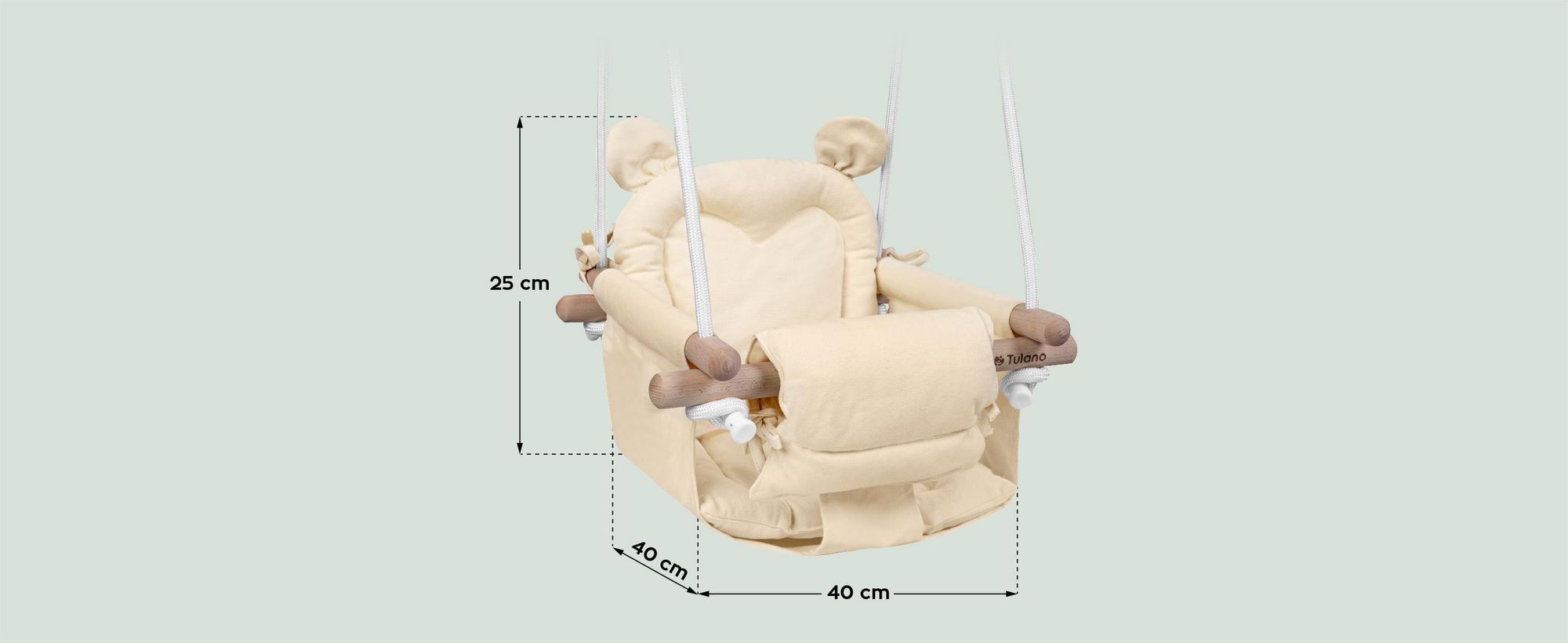 Tulano Hop 30 Beige | Bär Babyschaukel Kinderschaukel | Indoor Outdoor | Sicherheitsgurt | Tragfähigkeit bis 60kg | von 6 bis 36 Monaten