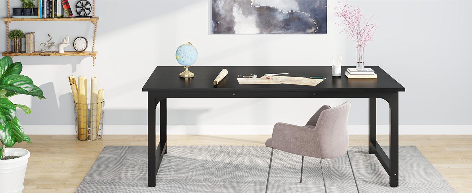 Tribesigns Moderner Computertisch, 160 x 80 cm großer Bürotisch Computertisch Studie Schreibtisch Arbeitsplatz für Home Office, Schwarz