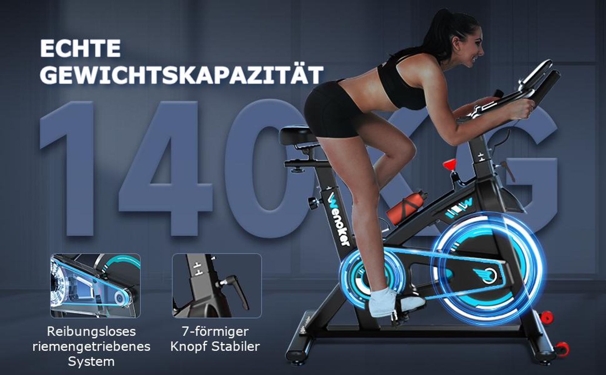 Wenoker Heimtrainer Fahrrad mit APP, Ergometer Hometrainer Fahrrad mit LCD-Monitor & Tablet-Halter, Leises Inoor Bike für Cardio-Training
