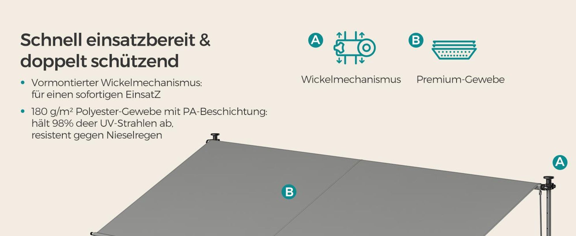 SONGMICS Klemmmarkise, Balkonmarkise, höhenverstellbar, mit Handkurbel