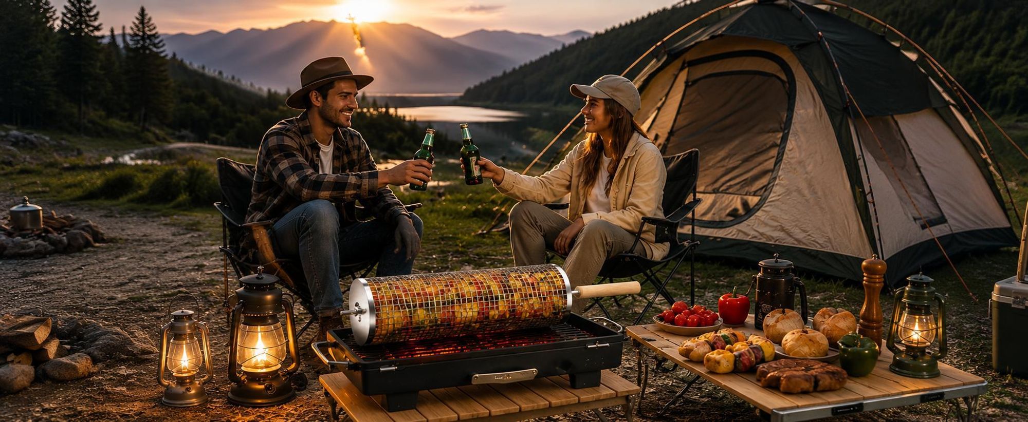 Nestbar Rollender Grillkorb,Abnehmbarer Wärmedämmung Holzgriff,Edelstahl 304,24x10cm,für Gasgrill,Elektro und Holzkohle Grill,für Camping,Gril,Outdoor