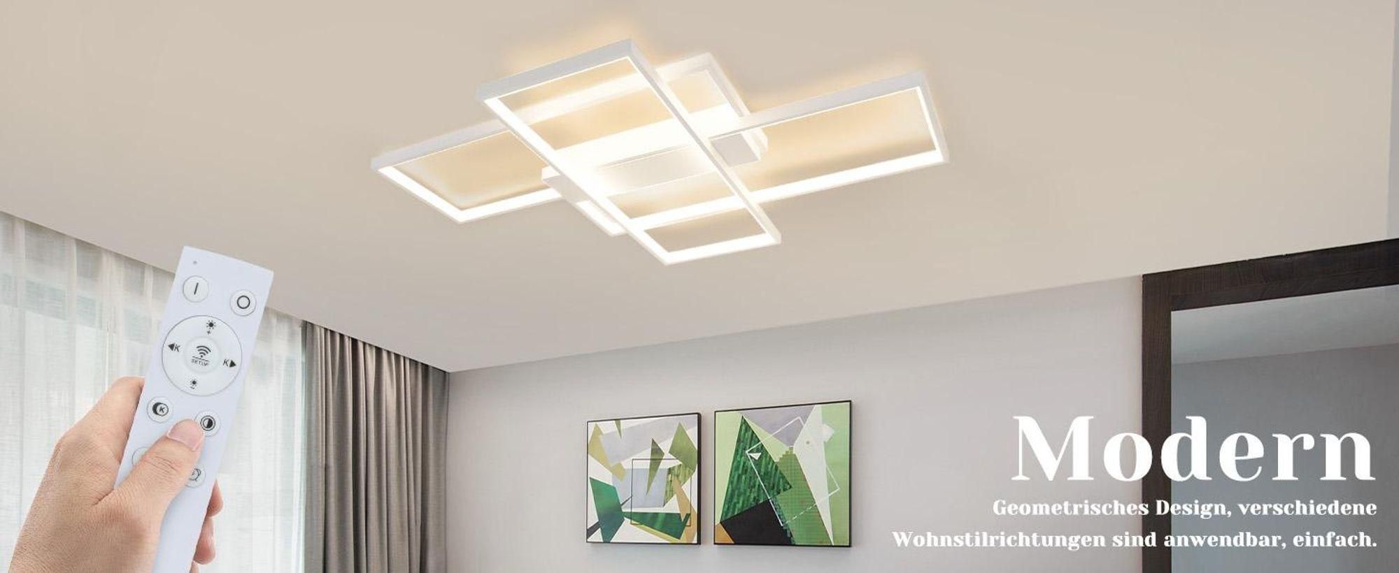 ZMH Lampa sufitowa LED Nowoczesna lampa sufitowa Duża biała lampa do salonu Ściemnialna z pilotem Geometryczna lampa do sypialni 88W Oświetlenie sufitowe