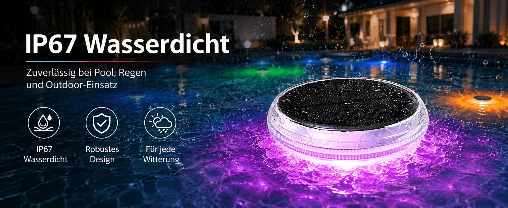 Poolleuchte Solar Schwimmende, wasserdicht IP67, 9 Farben RGB, 3 Helligkeitsstufen, 10H Laufzeit, Fernbedienung, Timer, Solar LED Pool Licht