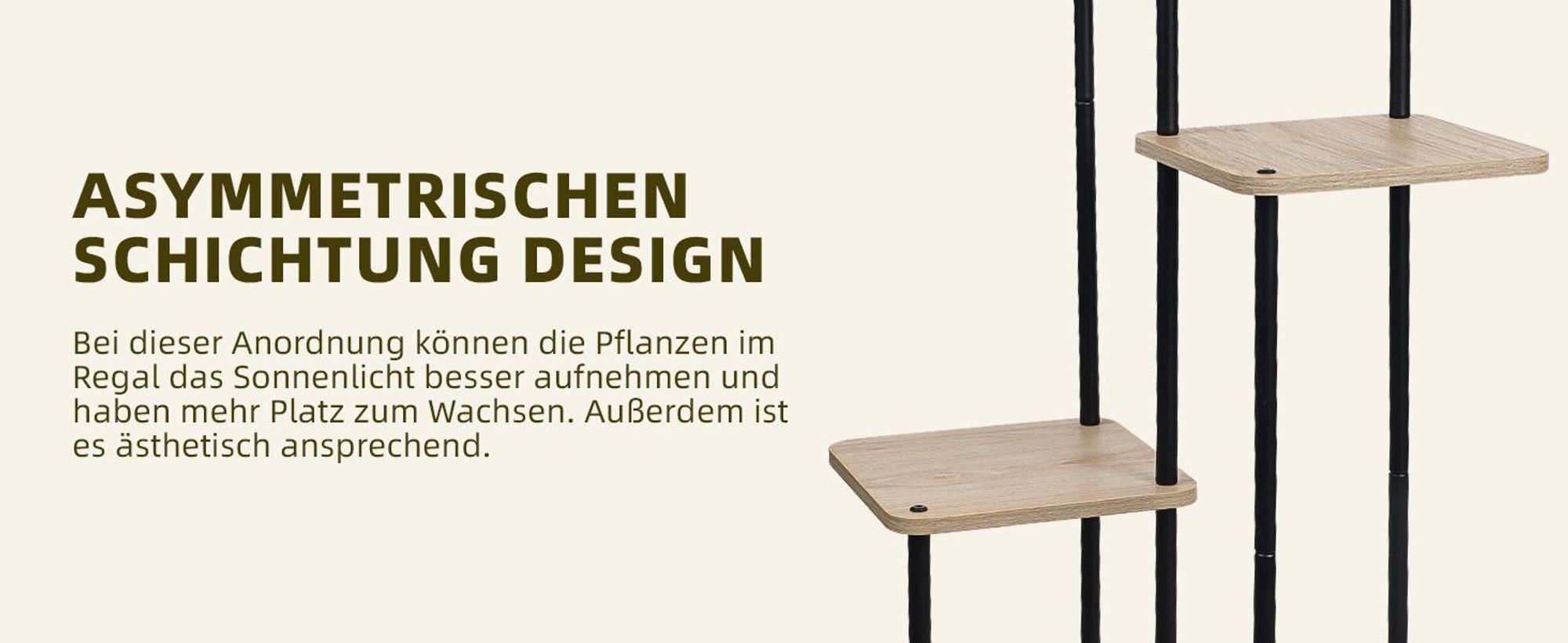 Ribelli Pflanzentreppe 5 Etagen Pflanzenständer, Blumenständer 106cm Höhe Blumenregal aus Holz und Metall, Deko für Balkon Garten Wohnzimmer, Holz