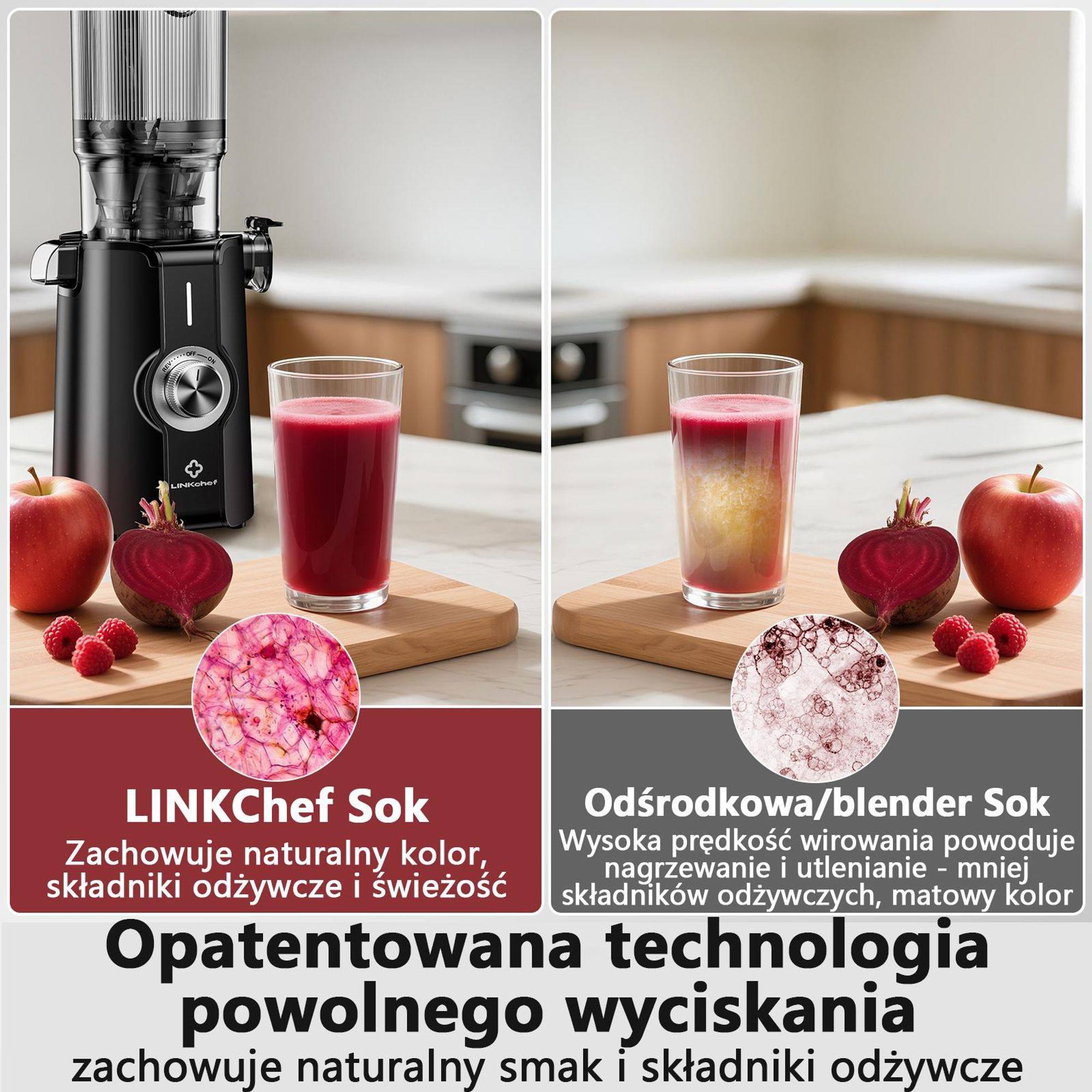 LINKChef SJ-051-EU-BL Wolnoobrotowa Sokowirówka -   200W Moc 1.2L Duża pojemność Dwie tacki do podawania sokuŁatwe czyszczenie - Czarny