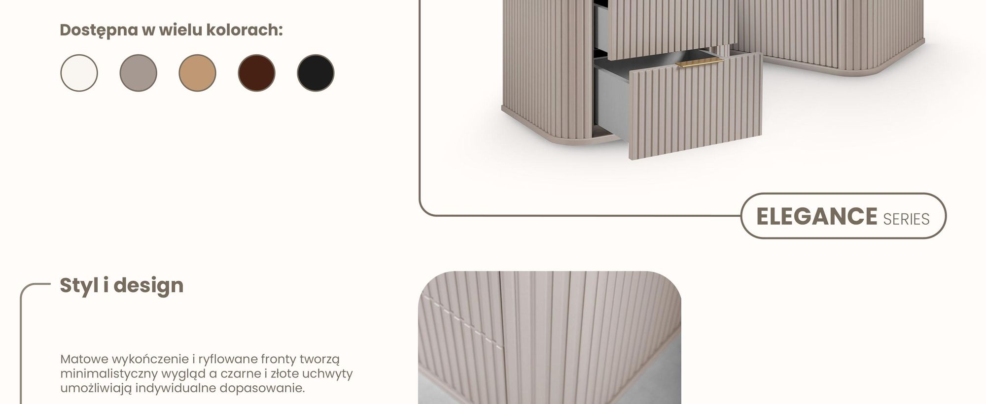 Szafka Pod Umywalkę 60 Cm Wisząca Beżowy Mat Owalne Fronty
