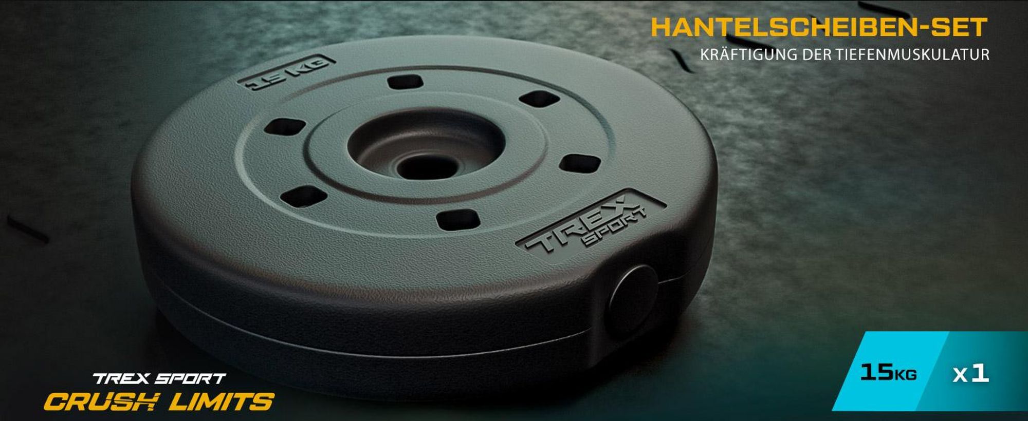 TREX SPORT Hantelscheibe 15 kg TX-015HS | Kunststoff Gewichtsscheiben Ø27 mm| Fitness Scheiben, Gewichte für Hantel, Hantelgewichte, bodenschonend