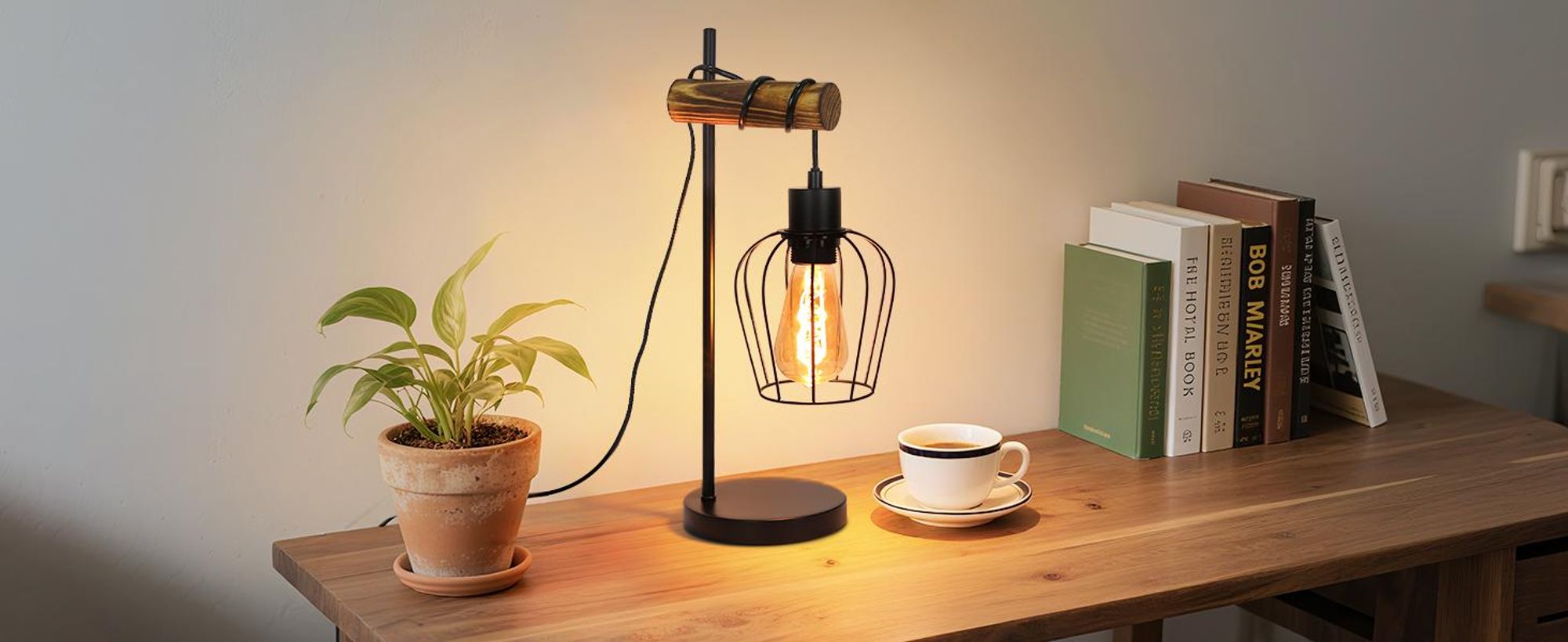 ZMH Retro Tischlampe Schwarz E27  Fassung 1 flammige Vintage Nachttischlampe Wohnzimmer Tischleuchte Industrial