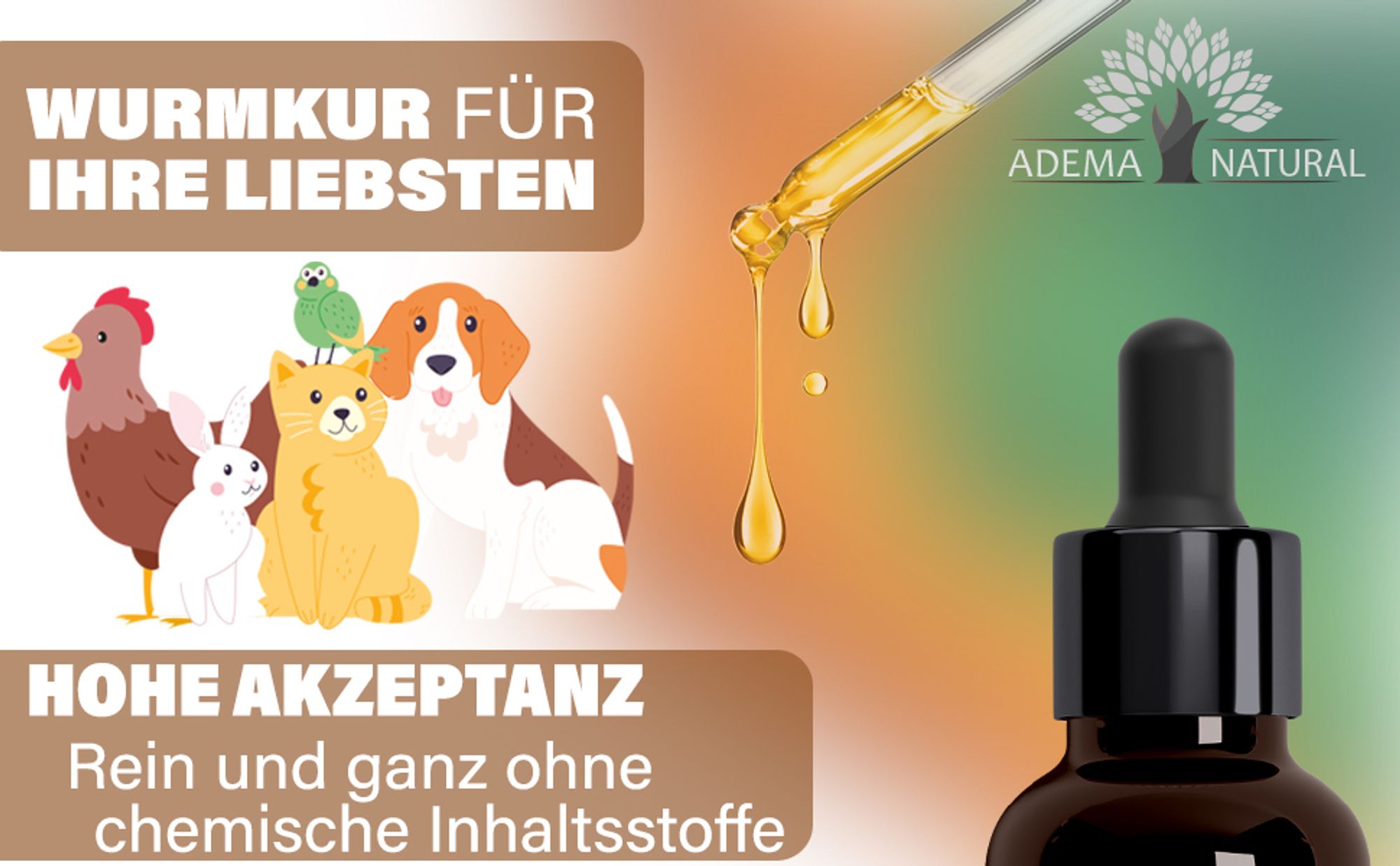 Adema Natural® Wurmidin Liquid - Wurmmittel - Wurmkur Hund - Tropfen für Tiere - Hunde, Katzen, Kaninchen - Entwurmen Hund - entwurmung - Wurmkur