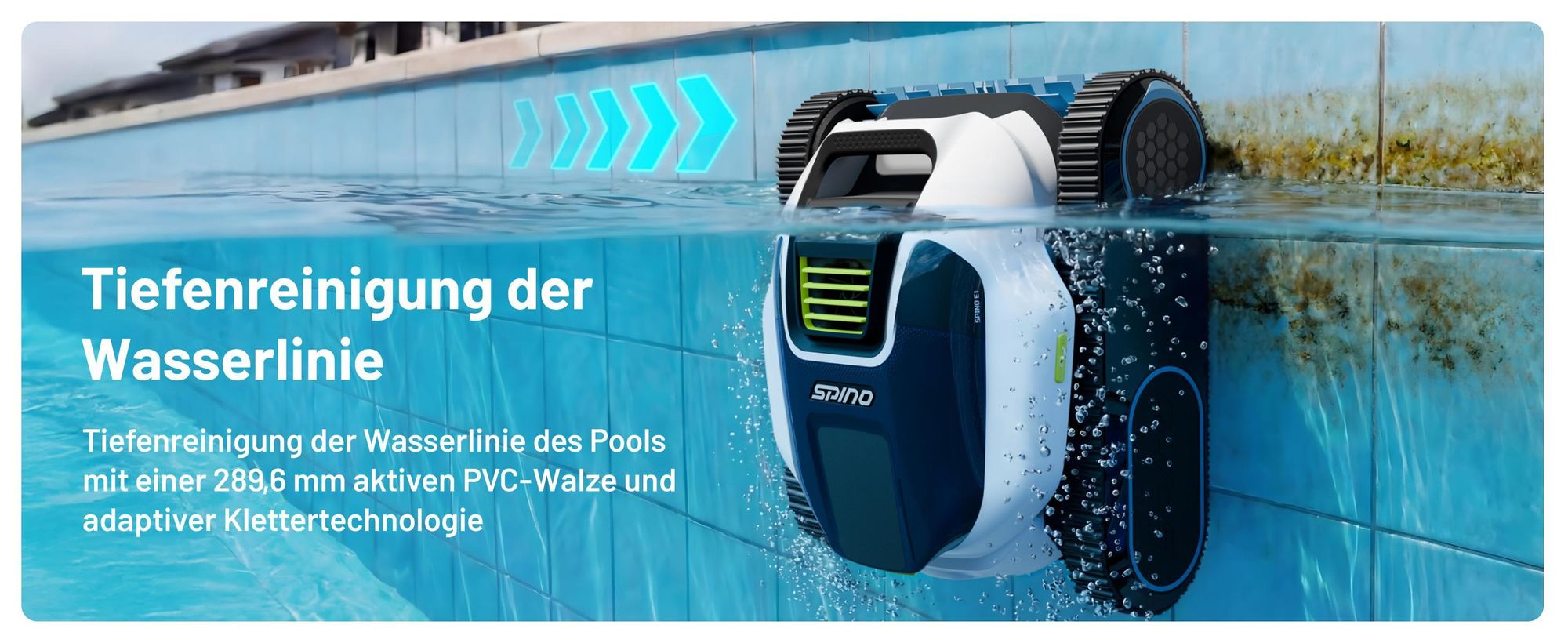 Mammotion Poolroboter Spino E1 Kabellos Poolsauger bis 150m² Pools, 6 Ah, 210 Min Laufzeit, App, SmartArc Routenplan, für Boden, Wand, Wasserlinien
