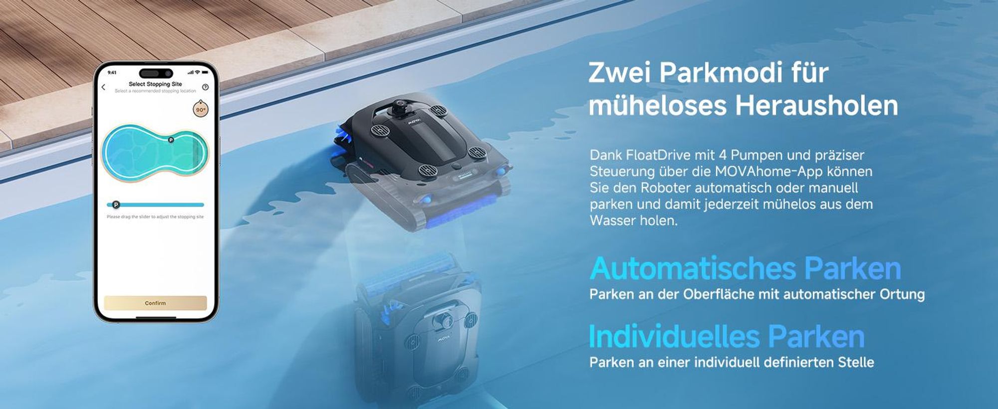 MOVA Rover X10 Roboter-Poolreiniger, 7-in-1 OMNI Clean, 38.000 l/h Saugkraft, KI-Navigation, AquaScan LDS, App-Steuerung