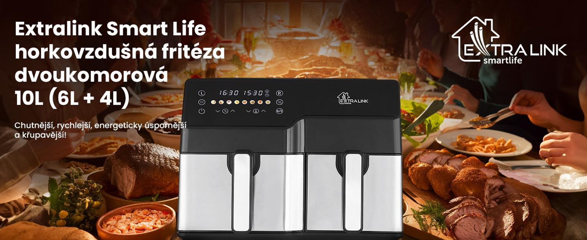 Extralink Air Fryer SJ-1000 10 l (6 l + 4 l), 2500 W, Dual Basket, horkovzdušná fritéza