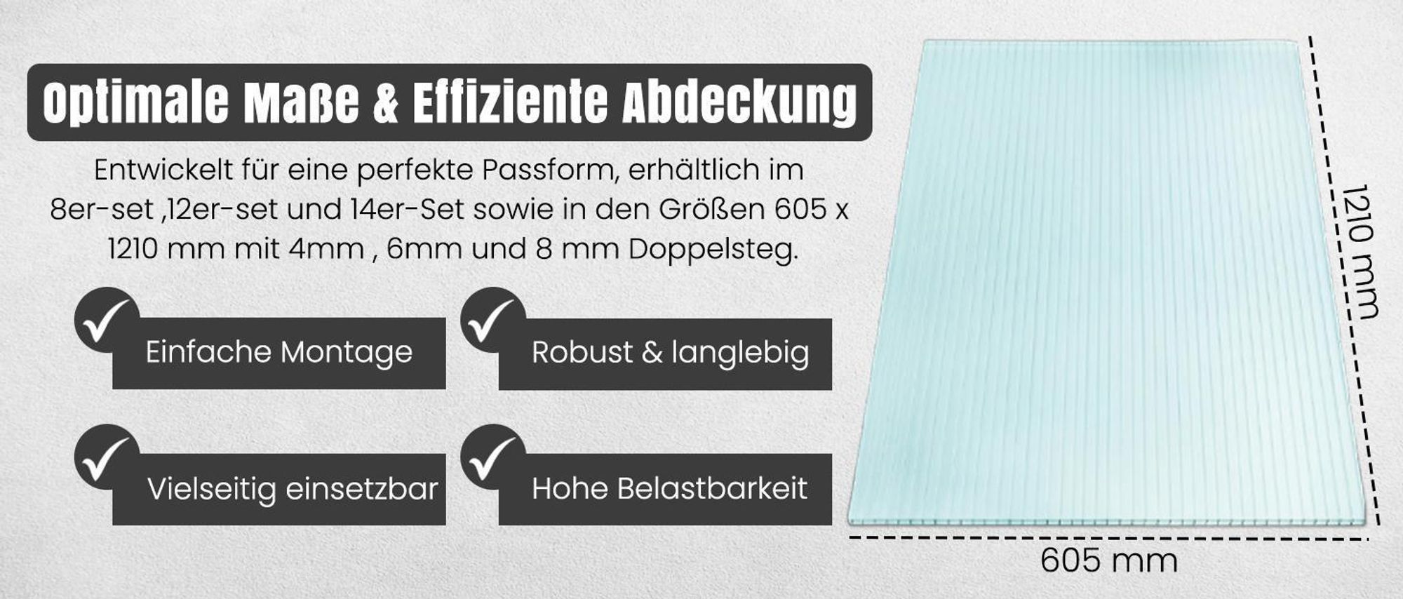 Gewächshausplatten 5 Stk. | Hohlkammerplatten Doppelstegplatten 4mm | Platten für Gewächshaus | 700x1500mm