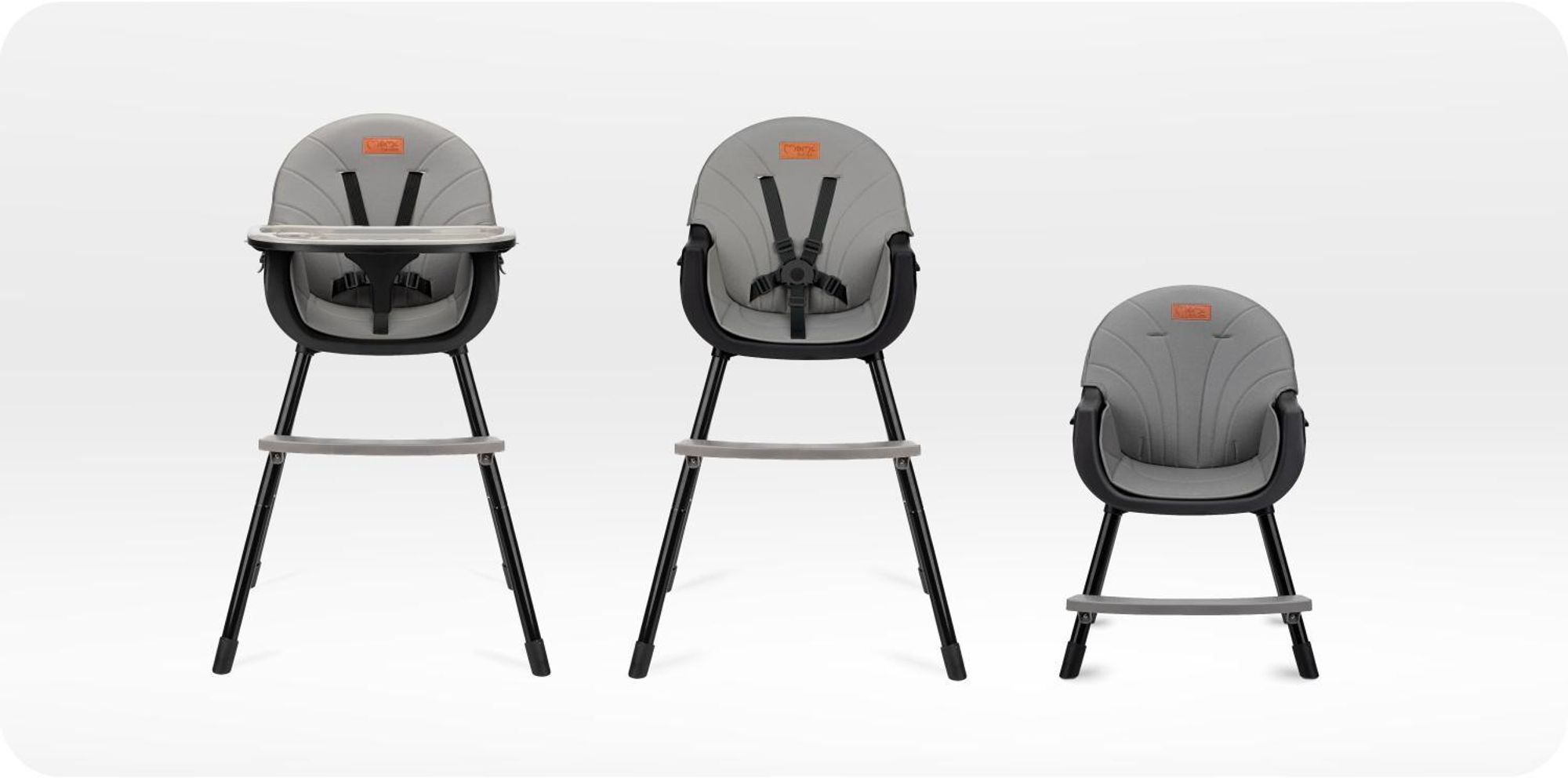 MoMi REKI – Evolutiver Baby Hochstuhl mit 2 Sitzpositionen & spülmaschinenfester Tablett, 6–36 Monate, bis 20 kg – Schwarz