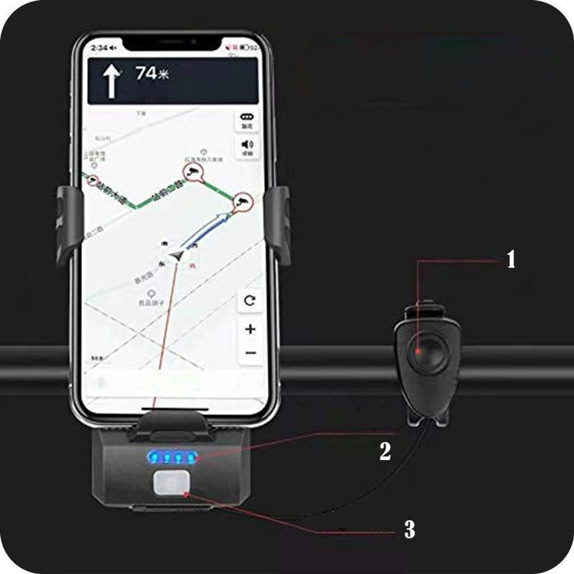MUNDO® Fahrrad Handyhalterung mit Licht, Hupe und Powerbank – Wasserdicht, 400 Lumen LED Fahrradlampe, Halterung für Smartphones 4,6–6,3 Zoll