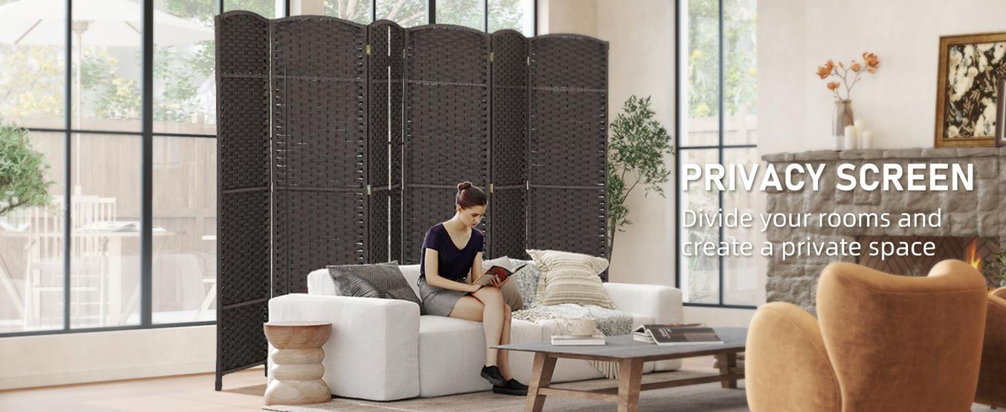 HOMCOM Parawan 6-częściowy 240 x 170 cm Parawan dzielący z drewna sosnowego, brązowy