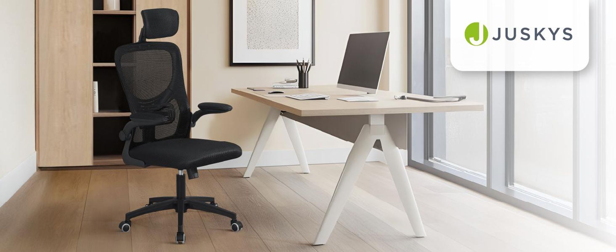Juskys Bürostuhl Baltimore mit Rollen & Armlehne - ergonomisch & höhenverstellbar - Schwarz