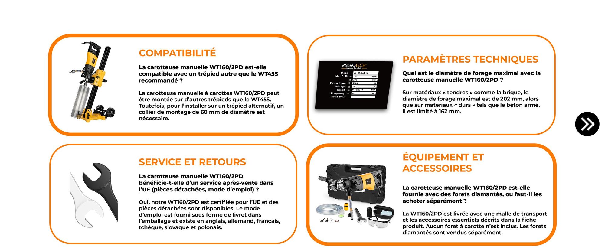 Carotteuse portative avec microprocesseur 1900 W carotteuse diamantée 2340 rpm carotteuse portative avec 2 engrenages 22-202 mm