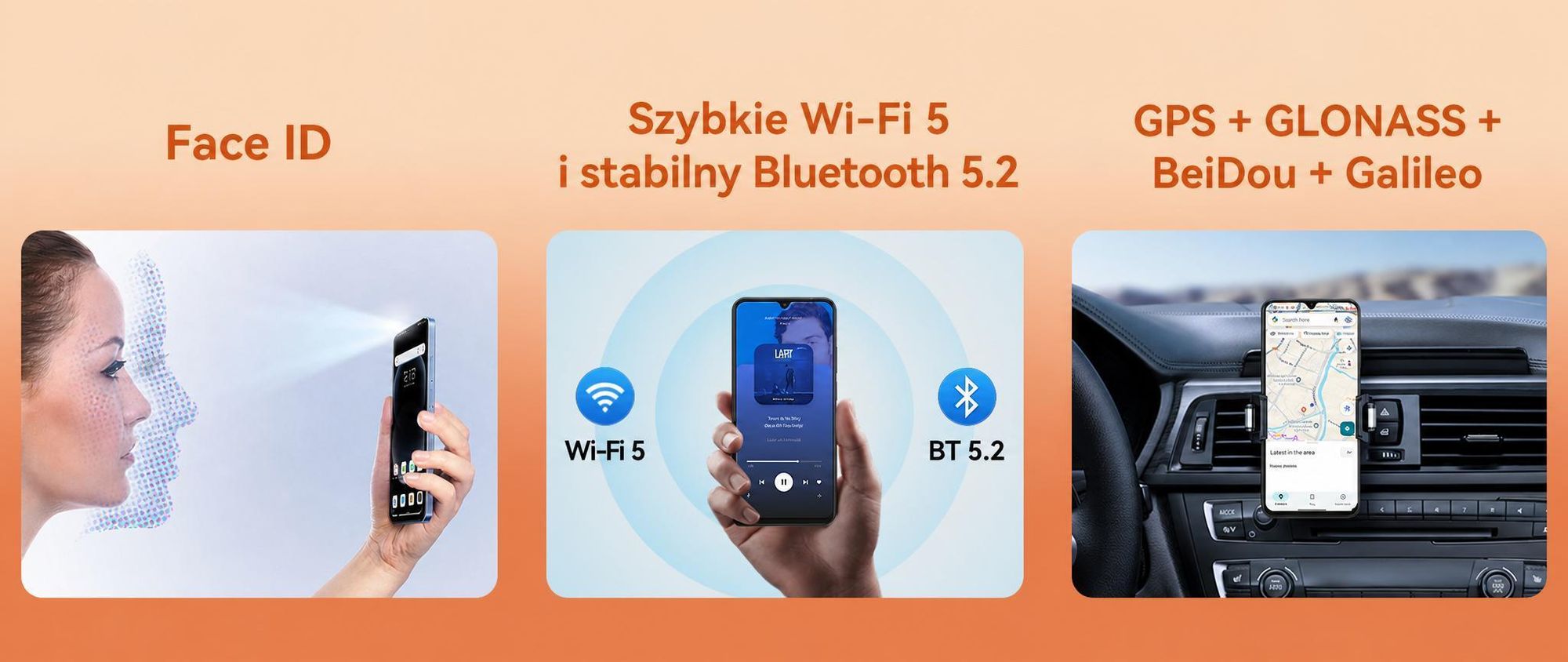 Telefon komórkowy Blackview WAVE 7C 2026 bez umowy, 6,56", Android 16, 16 GB + 64 GB / karta TF do 2 TB, Face ID, bateria 5000 mAh, aparat 32 MP, dwie karty SIM, Wi-Fi 5, IP54