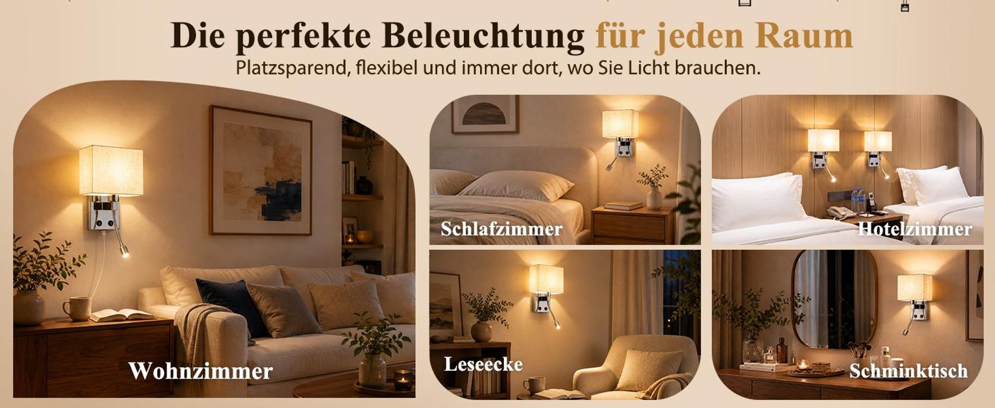 ZMH Lampada da parete a LED, con porta USB, 2W, lampada da lettura moderna, illuminazione da parete con paralume in tessuto, attacco E27, interruttore, lampada da comodino per camera da letto, hotel