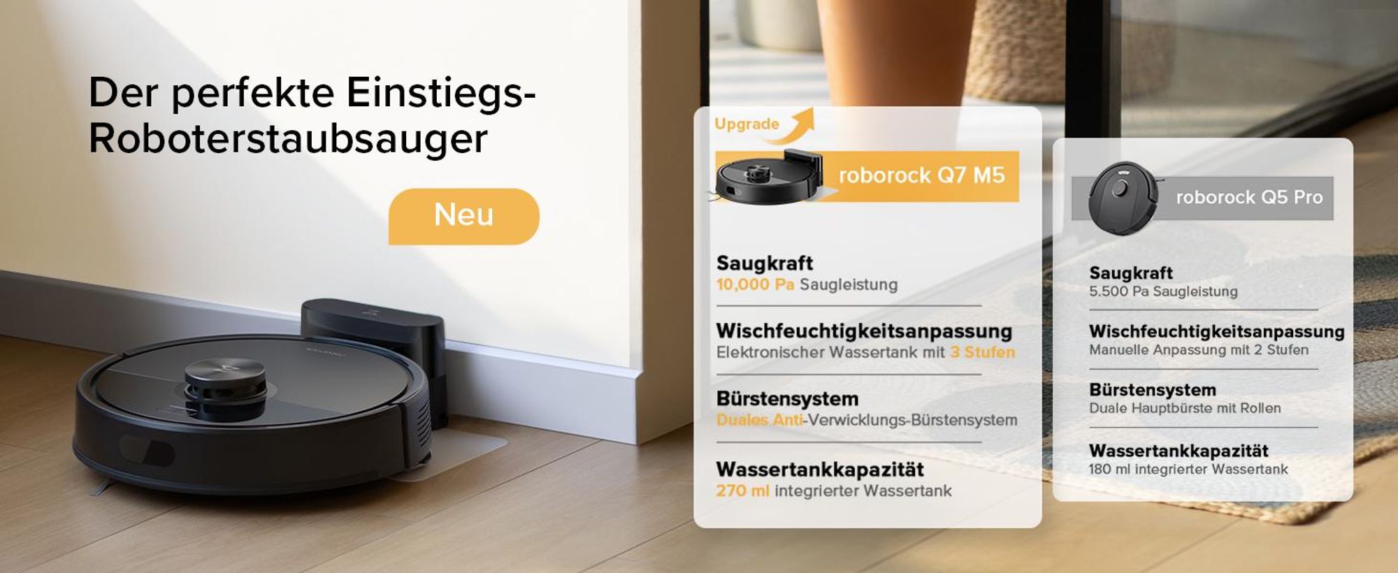 Roborock Q7 M5 Saugroboter mit Wischfunktion, 10.000Pa(Upgrade von Q5 PRO), Dual Anti-Tangle-System,Staubsauger Roboter für Teppich,Tierhaare(Schwarz)