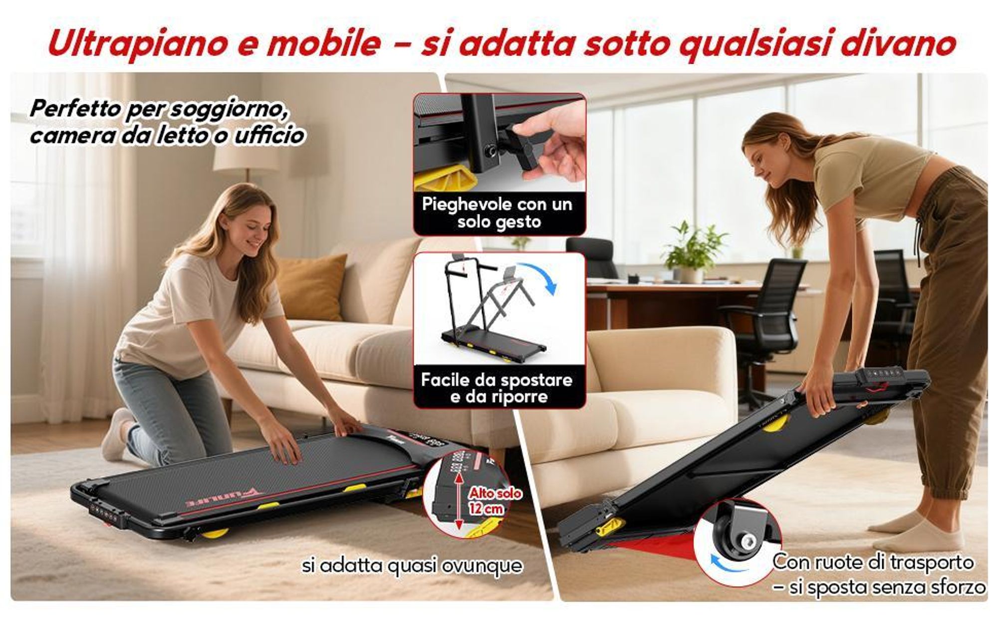 FunLife F4 Tapis roulant per uso domestico con inclinazione, walking pad pieghevole, walking pad da scrivania, motore potente e silenzioso, doppio comando, compatto con ammortizzazione, blu