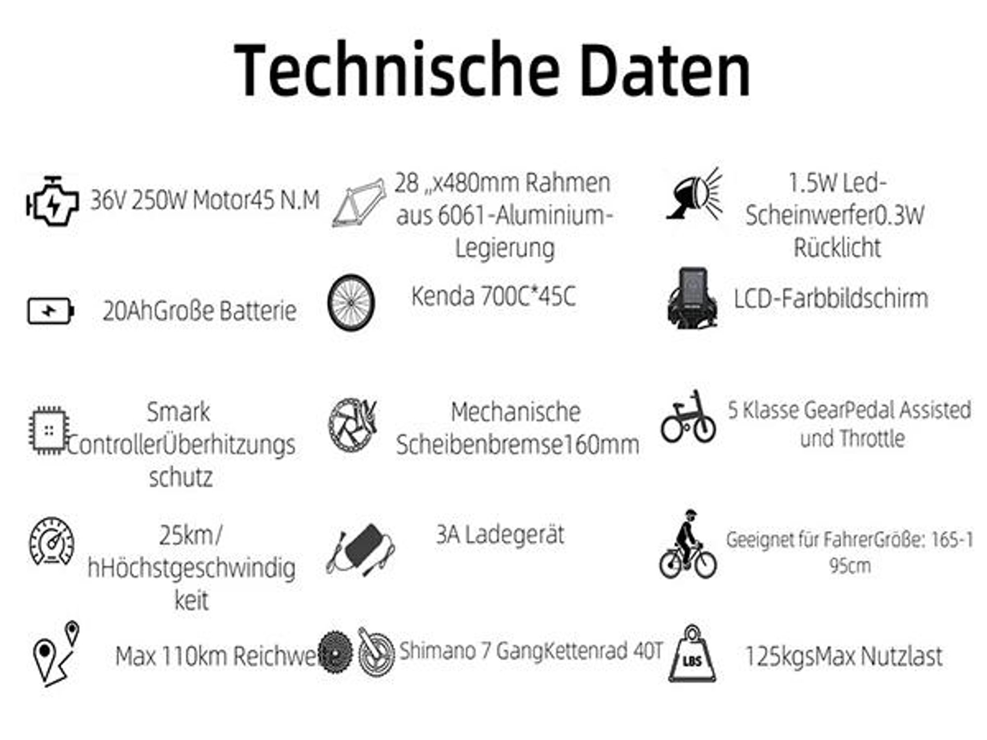 TTGO HZ-28ST E-Bike - 250W Motor 36V20AH Akku 28 Zoll Reifen Mechanische Scheibenbremsen - Schwarz