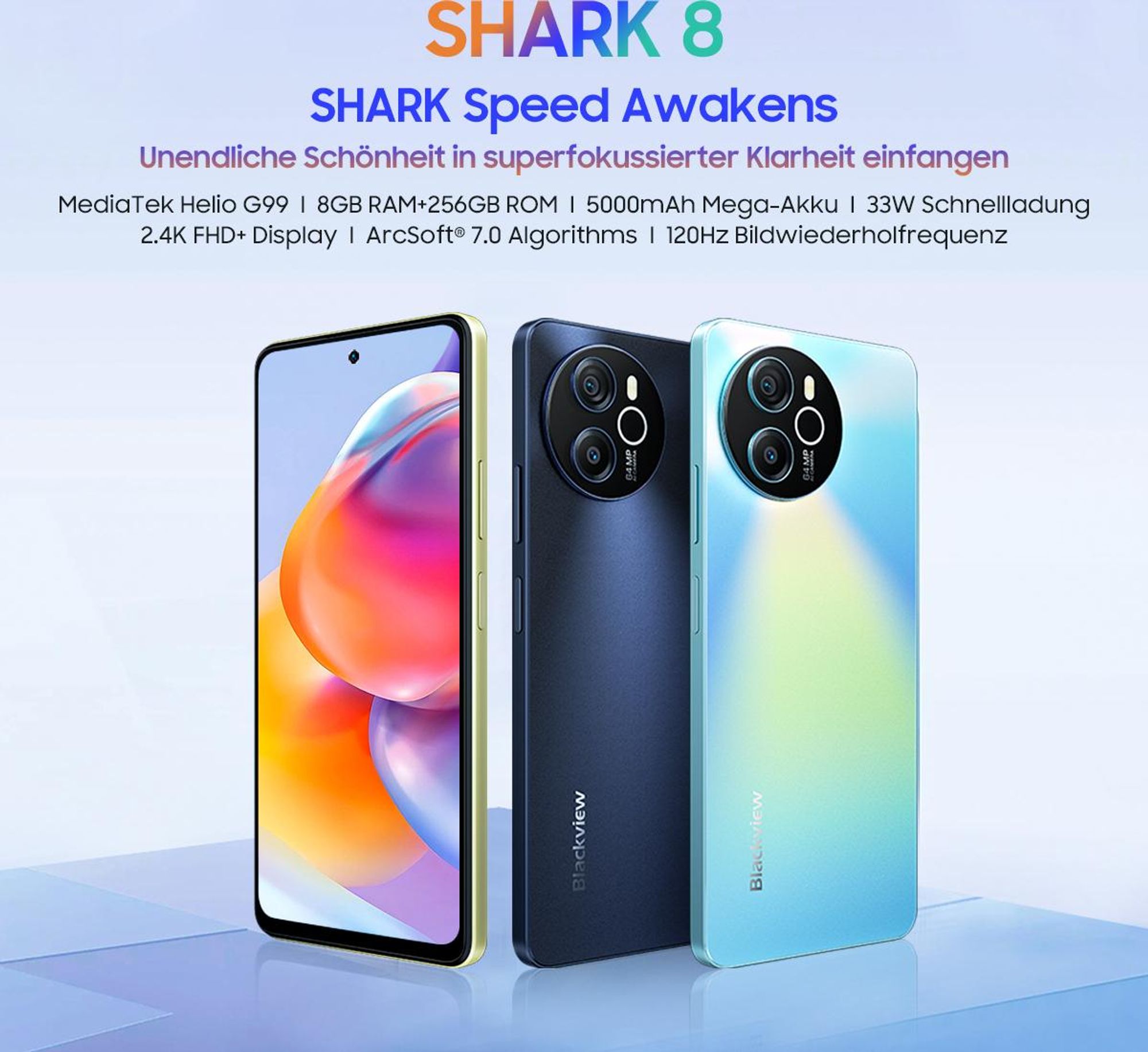 Blackview Shark 8 Smartphone Handy Ohne Vertrag 16GB+256GB 120Hz 2.4K 6.78" FHD+, Helio G99 Android 13 Handy Ohne Vertrag, 64MP+13MP Kamera, 5000mAh
