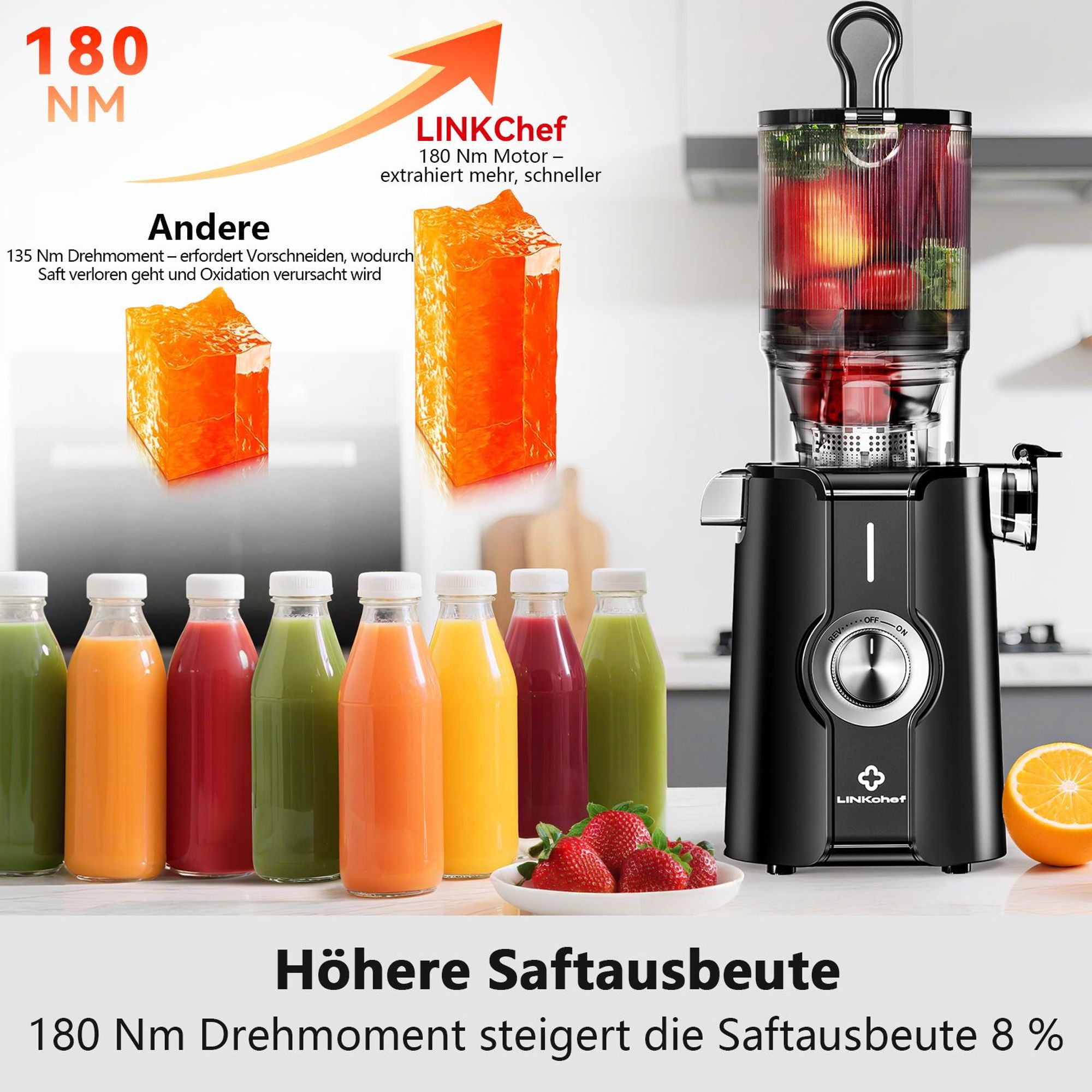LINKChef SJ-051-EU-BL Entsafter - CE 200W Leistung 1.2L Inklusive Saftpresse Leicht zu reinigen - Schwarz