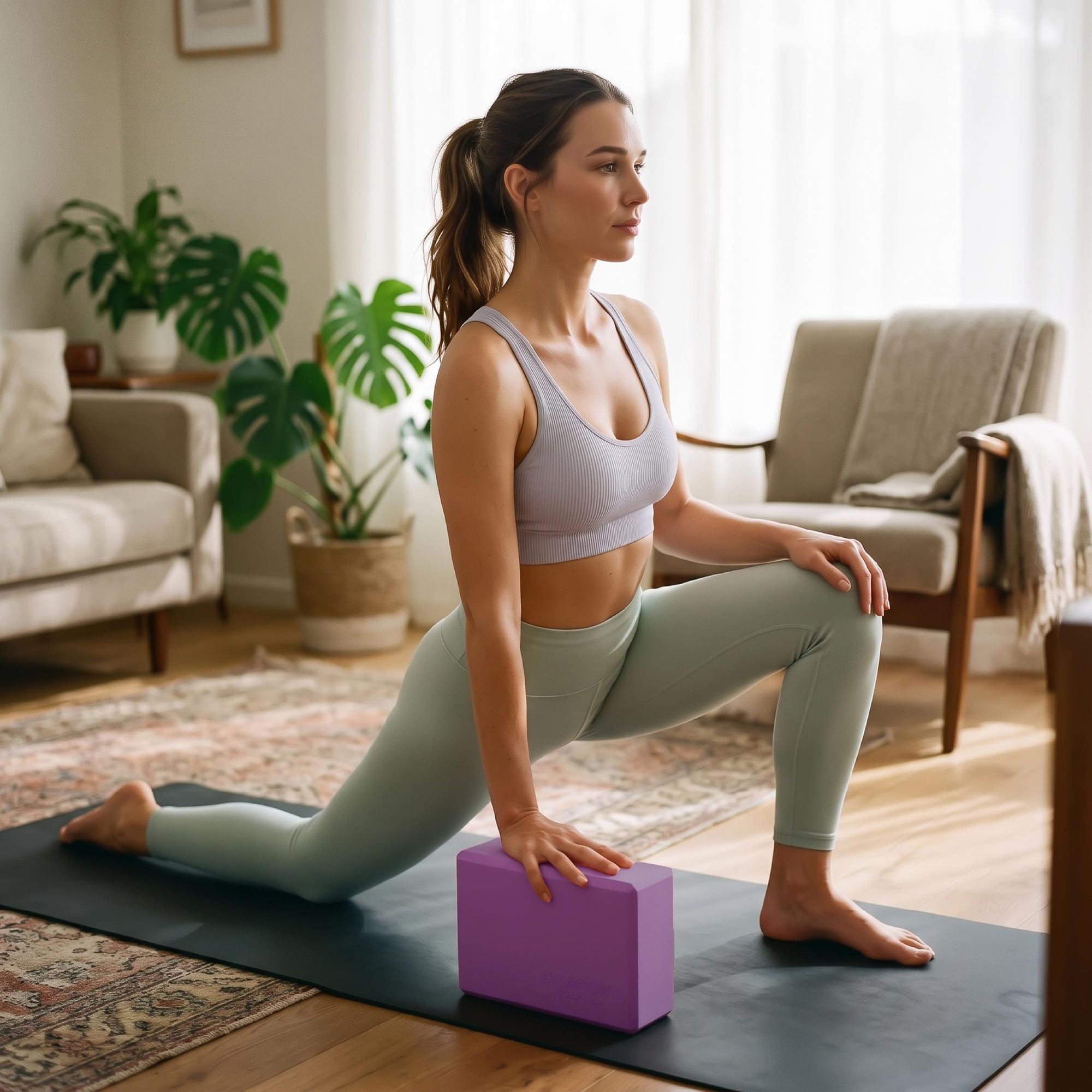 Pěnová jógová kostka na jógu, pilates a protahování – fialová