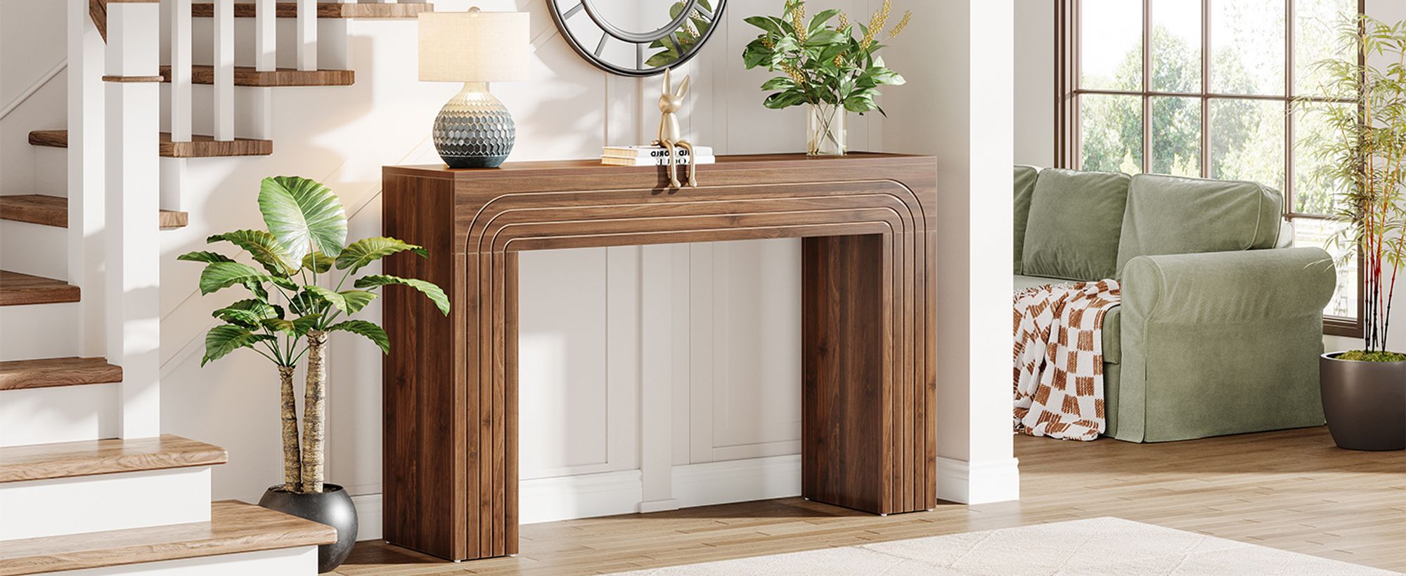 Tribesigns Farmhouse Konsolentisch, 140 cm Sofatisch, Tisch hinter der Couch, moderner hölzerner schlanker Eingangstisch für Eingang, Flur, Wohnzimmer