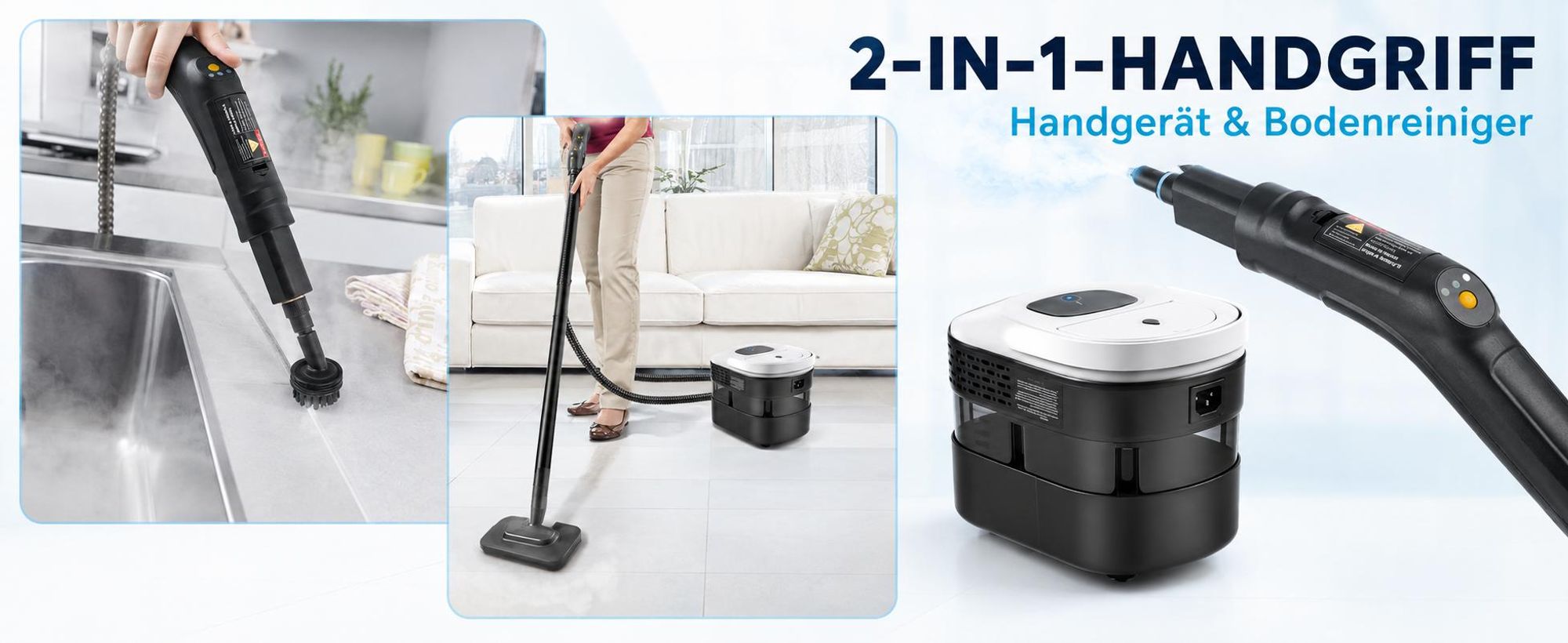 2500W Hand Dampfreiniger für alles mit 15 Zubehör, 4.5bar Dampfdruck 1,6L Tank,Mehrzweck-Dampfgarer, Tragbarer Steam Cleaner für Fenster, Küche, Boden